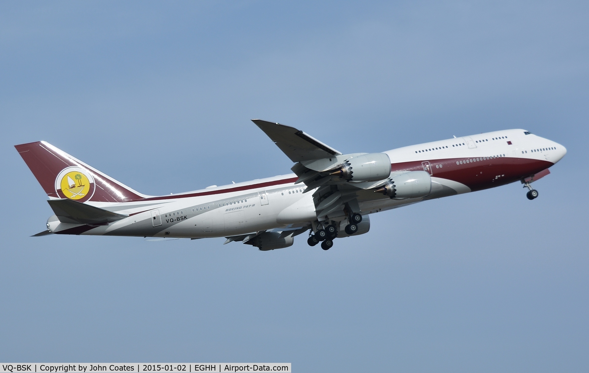 VQ-BSK, 2015 Boeing 747-8ZV BBJ C/N 42096, Resident departing