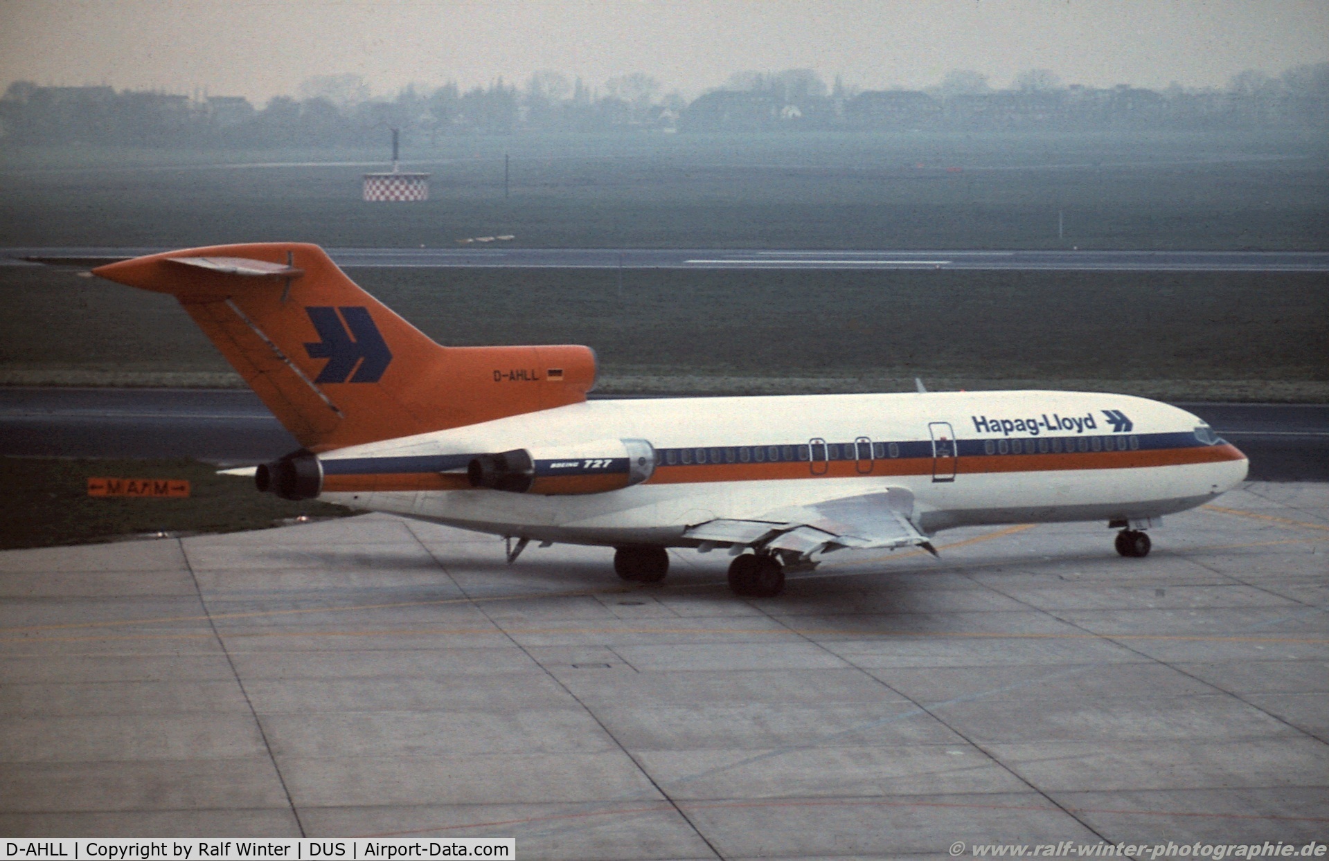 D-AHLL, 1965 Boeing 727-81 C/N 18823, Boeing 727-81 - Hapag Lloyd Flug - D-AHLL - 1979 - DUS, from a slide