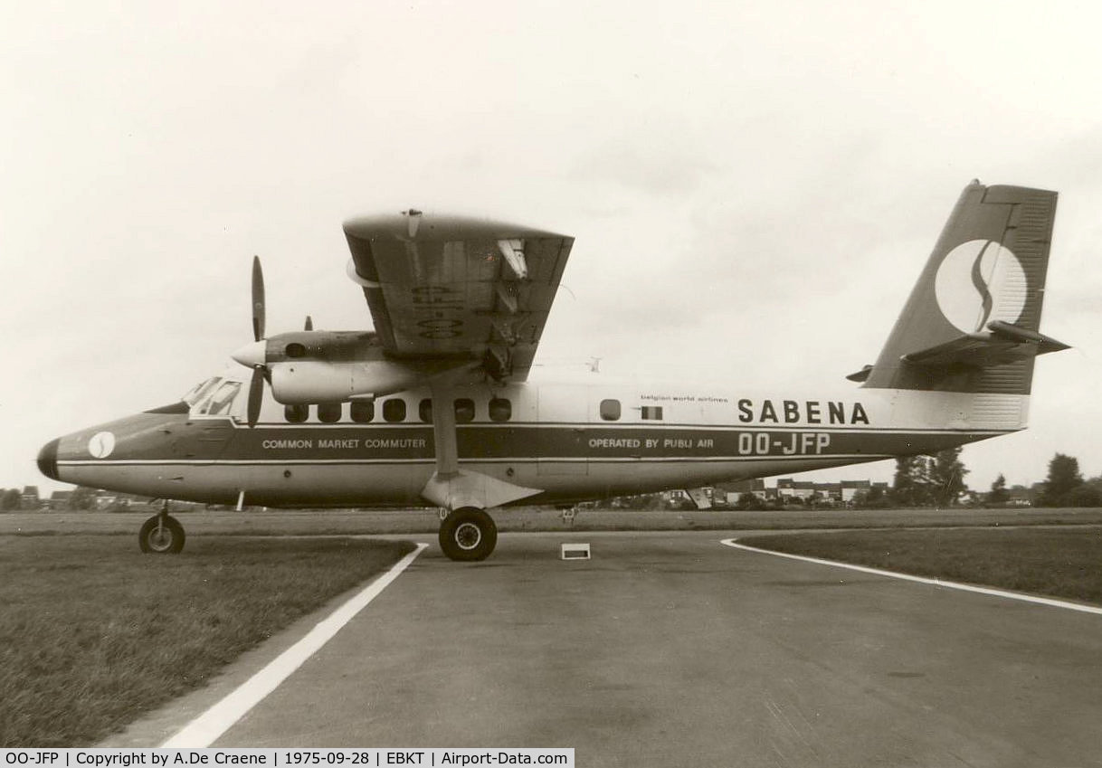 OO-JFP, 1967 De Havilland Canada DHC-6-200 Twin Otter C/N 74, At Wevelgem in 1975.