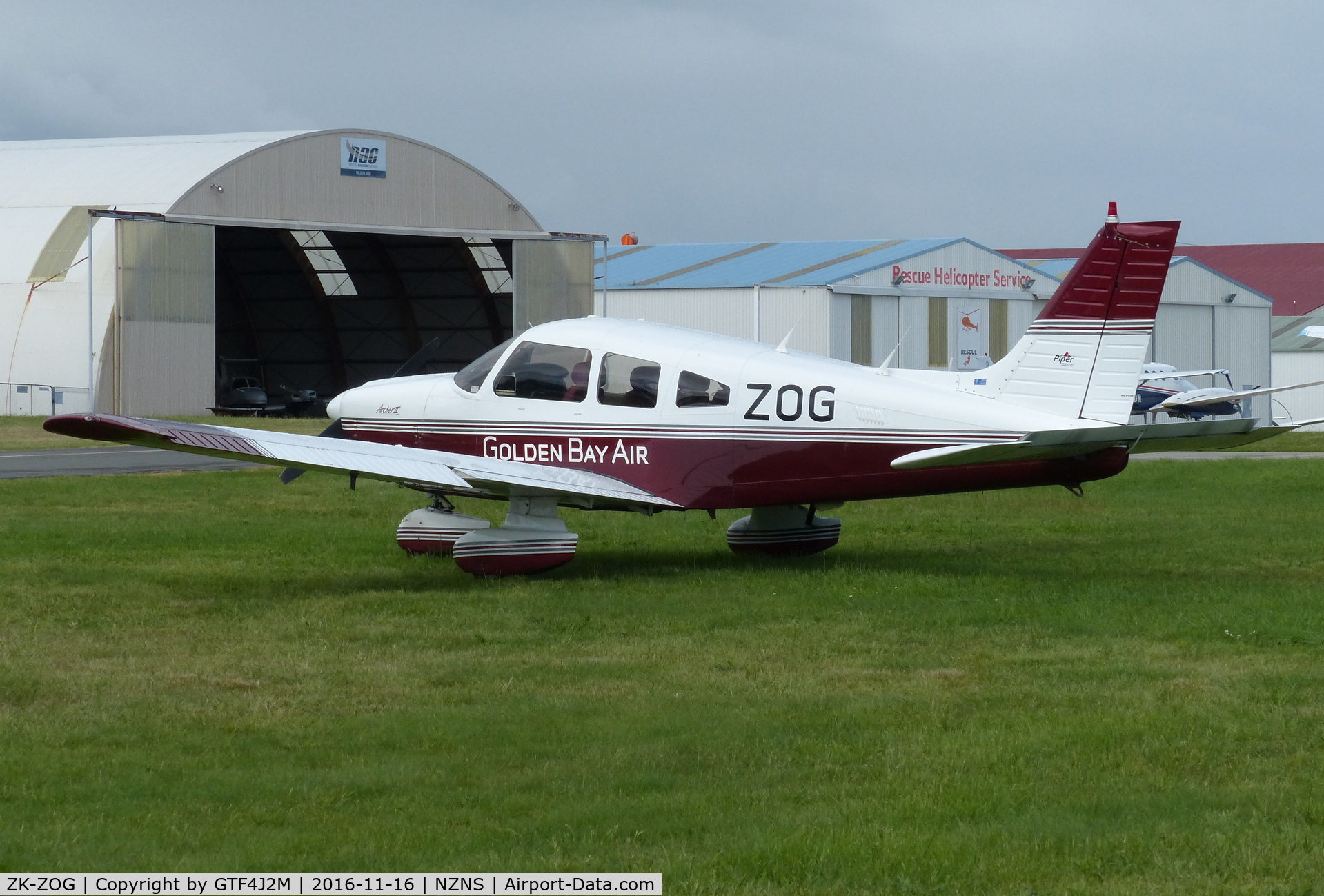 ZK-ZOG, 1985 Piper PA-28-181 Archer II C/N 28-8690010, ZK-ZOG of Golden Bay Air at Nelson 16.11.16