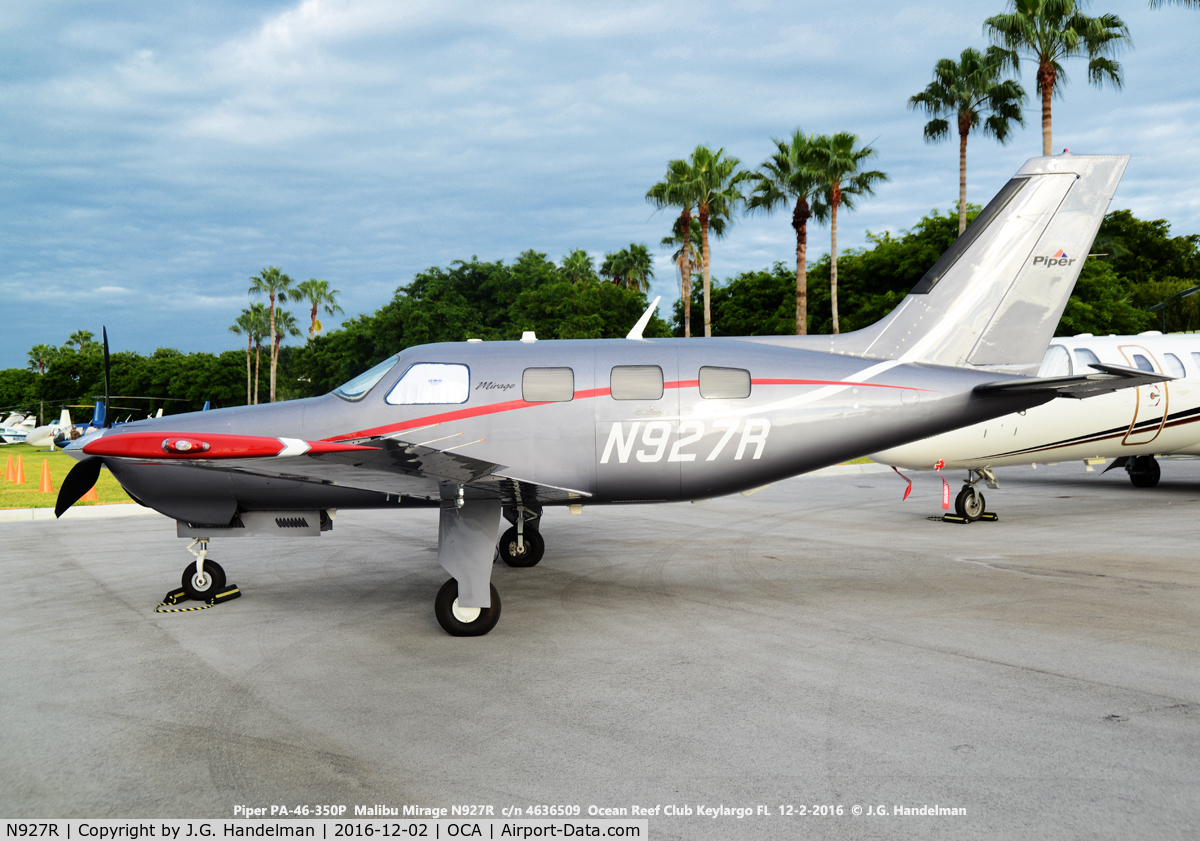 N927R, Piper PA-46-350P Malibu Mirage C/N 4636509, At Ocean Reef.