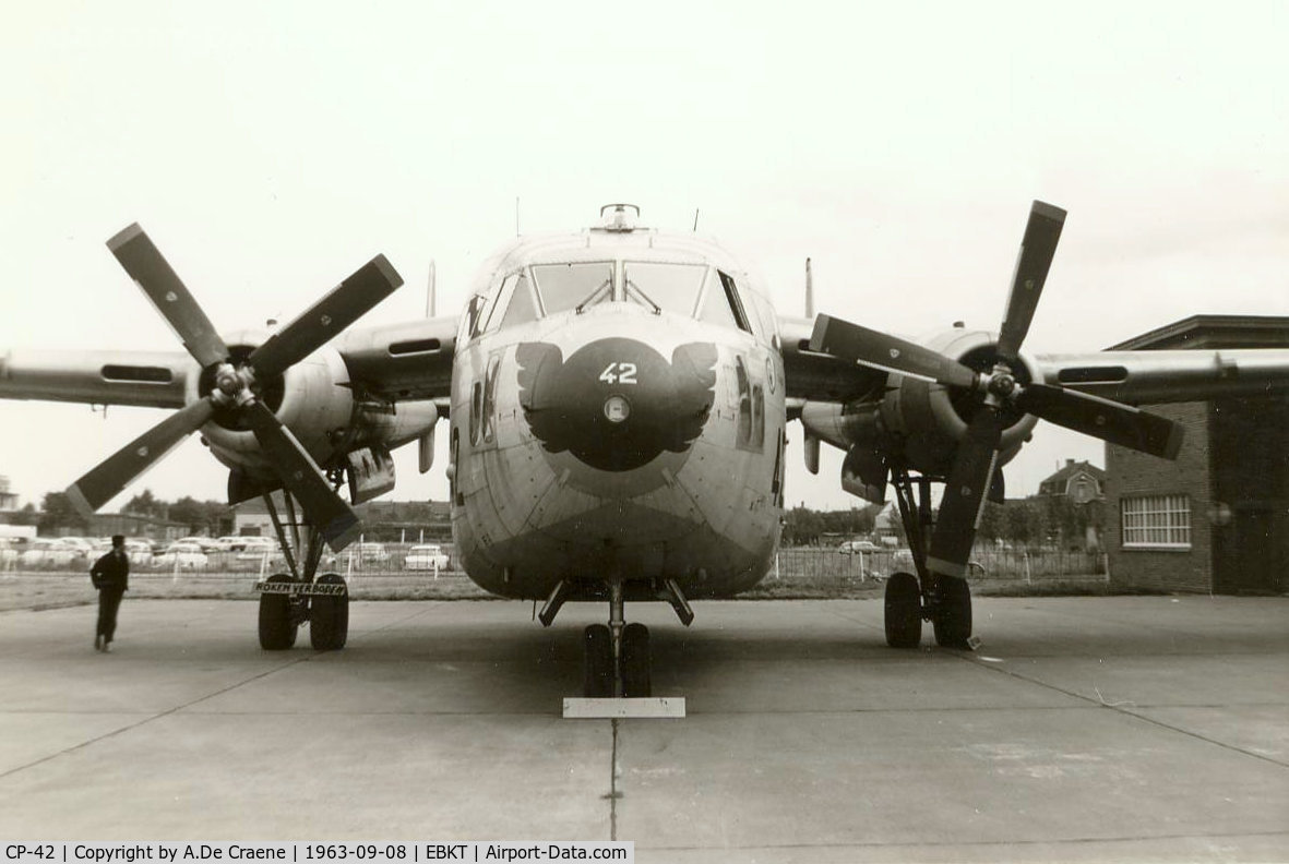 CP-42, 1953 Fairchild C-119G Flying Boxcar C/N 11260, Wevelgem Airshow in 1963. CP-42 was former USAF  53-7843.