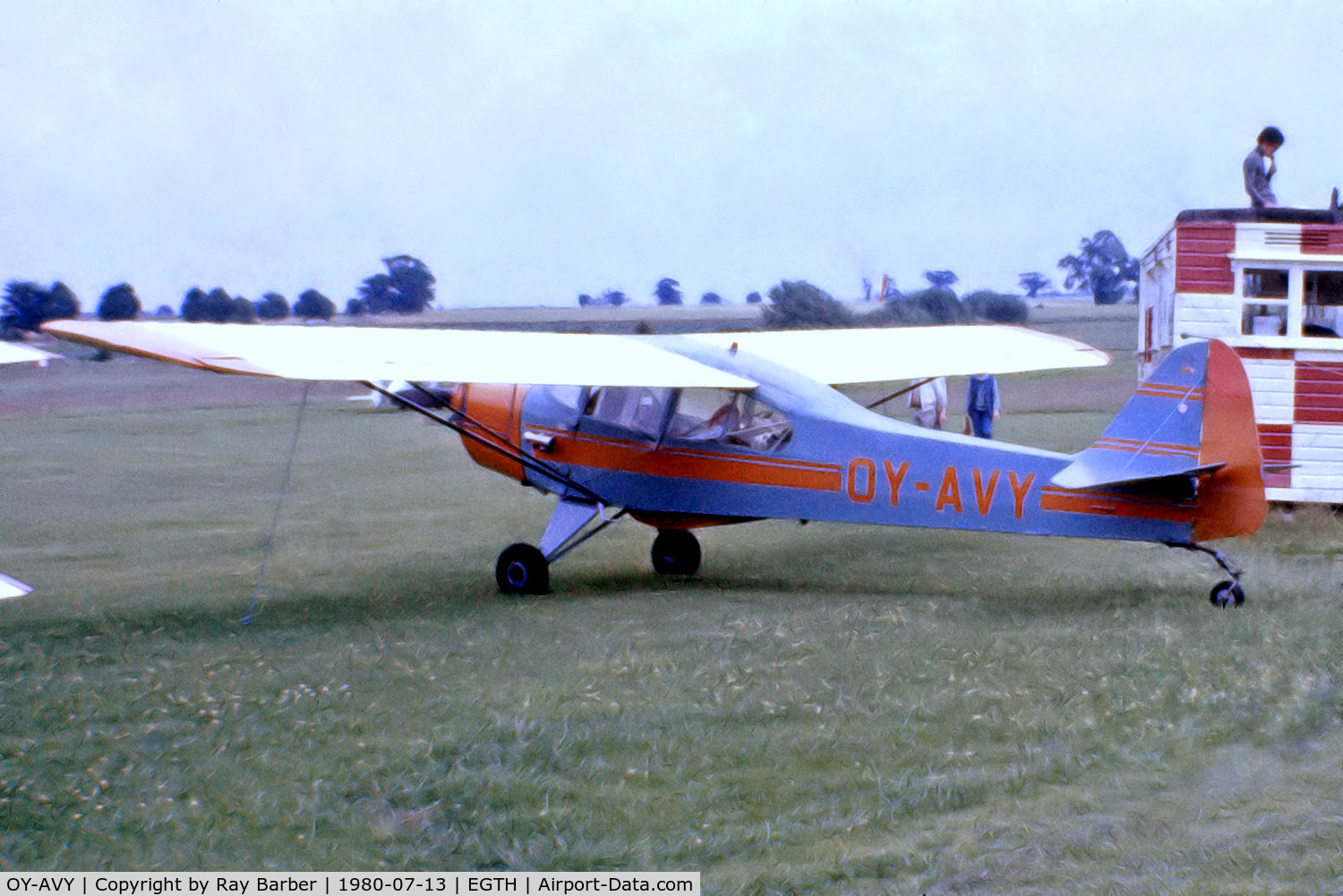 OY-AVY, Taylorcraft J Auster 5 C/N 1400, Auster AOP.5 [1400] Old Warden~G 13/07/1980. From a slide.