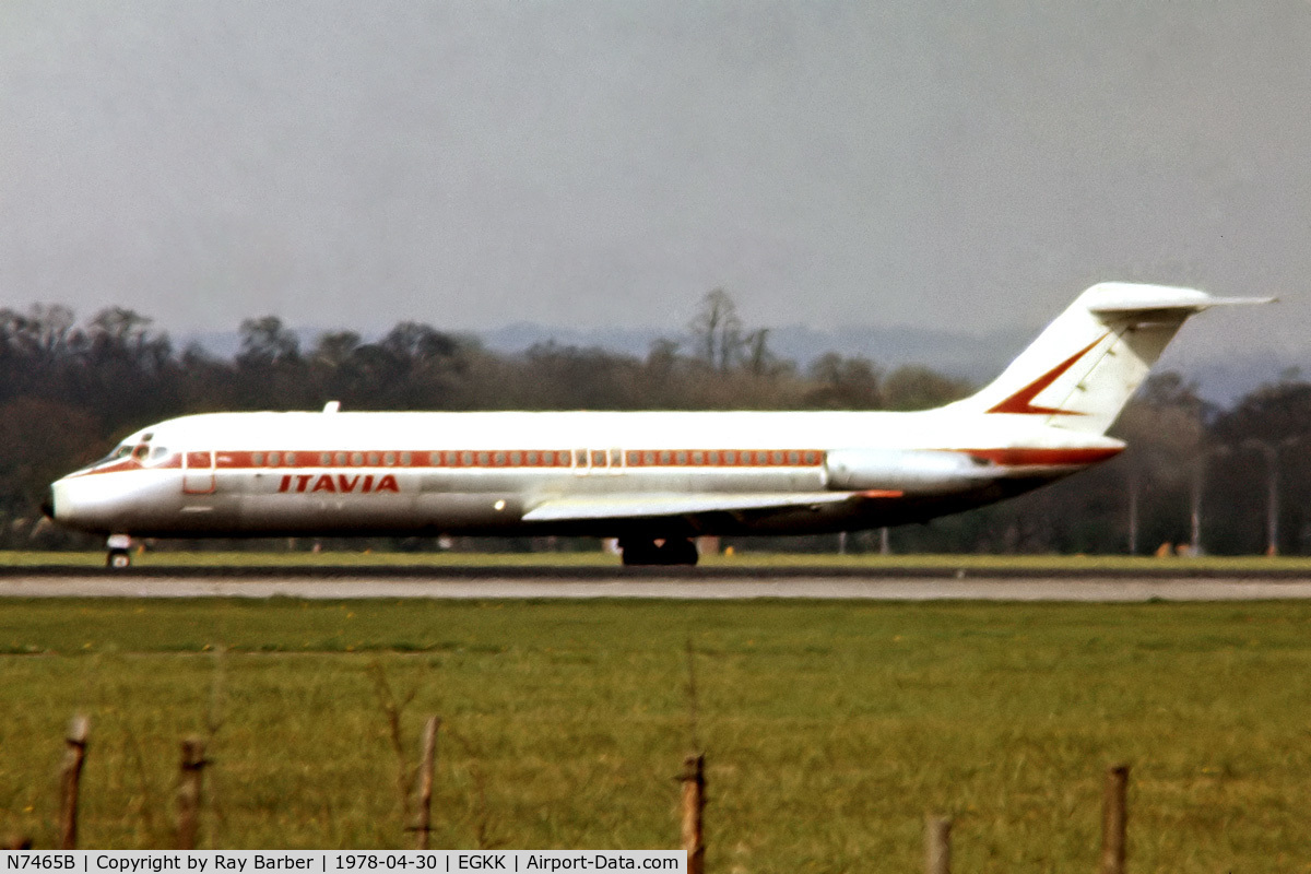 N7465B, 1970 Douglas DC-9-33F C/N 47465, McDonnell Douglas DC-9-33 [47465] (Itavia) Gatwick~G 30/04/1978. From a slide.