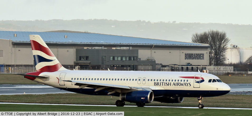 G-TTOE, 2002 Airbus A320-232 C/N 1754, British Airways Airbus A320 (G-TTOE) arriving Belfast City from Heathrow.