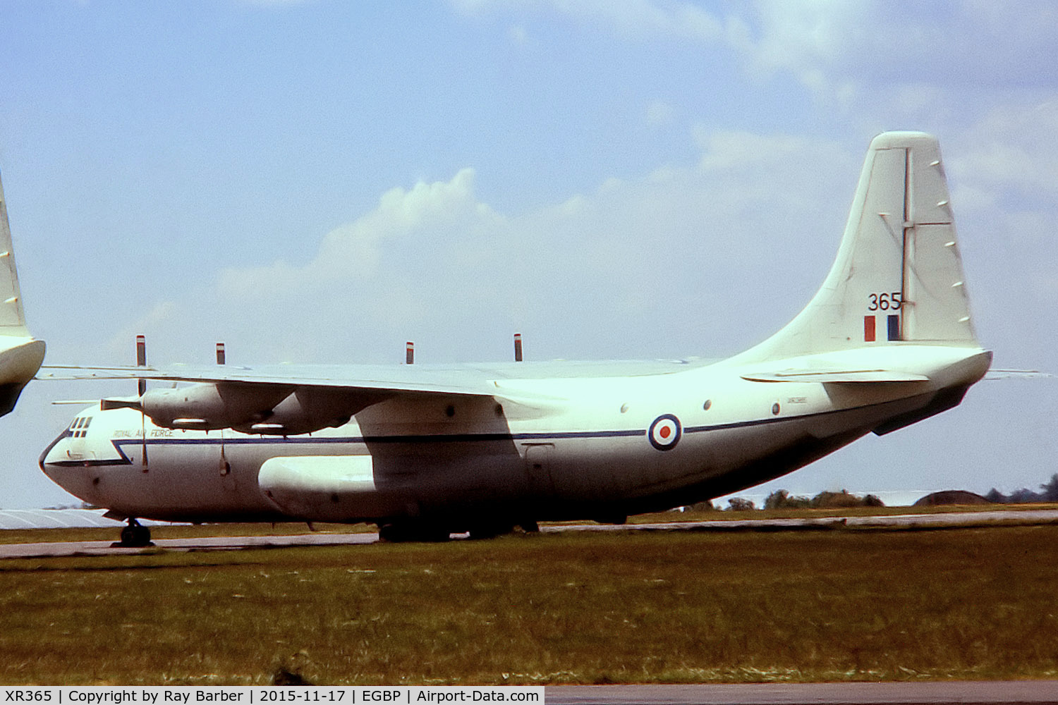 XR365, 1964 Short SC-5 Belfast C1 C/N SH.1819, Short Belfast Mk.2 [SH1819] (Royal Air Force) Kemble~G @1977 From a slide.