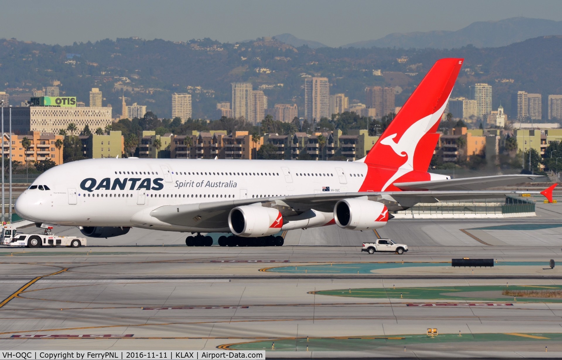 VH-OQC, 2008 Airbus A380-842 C/N 022, Qantas A388 under tow.