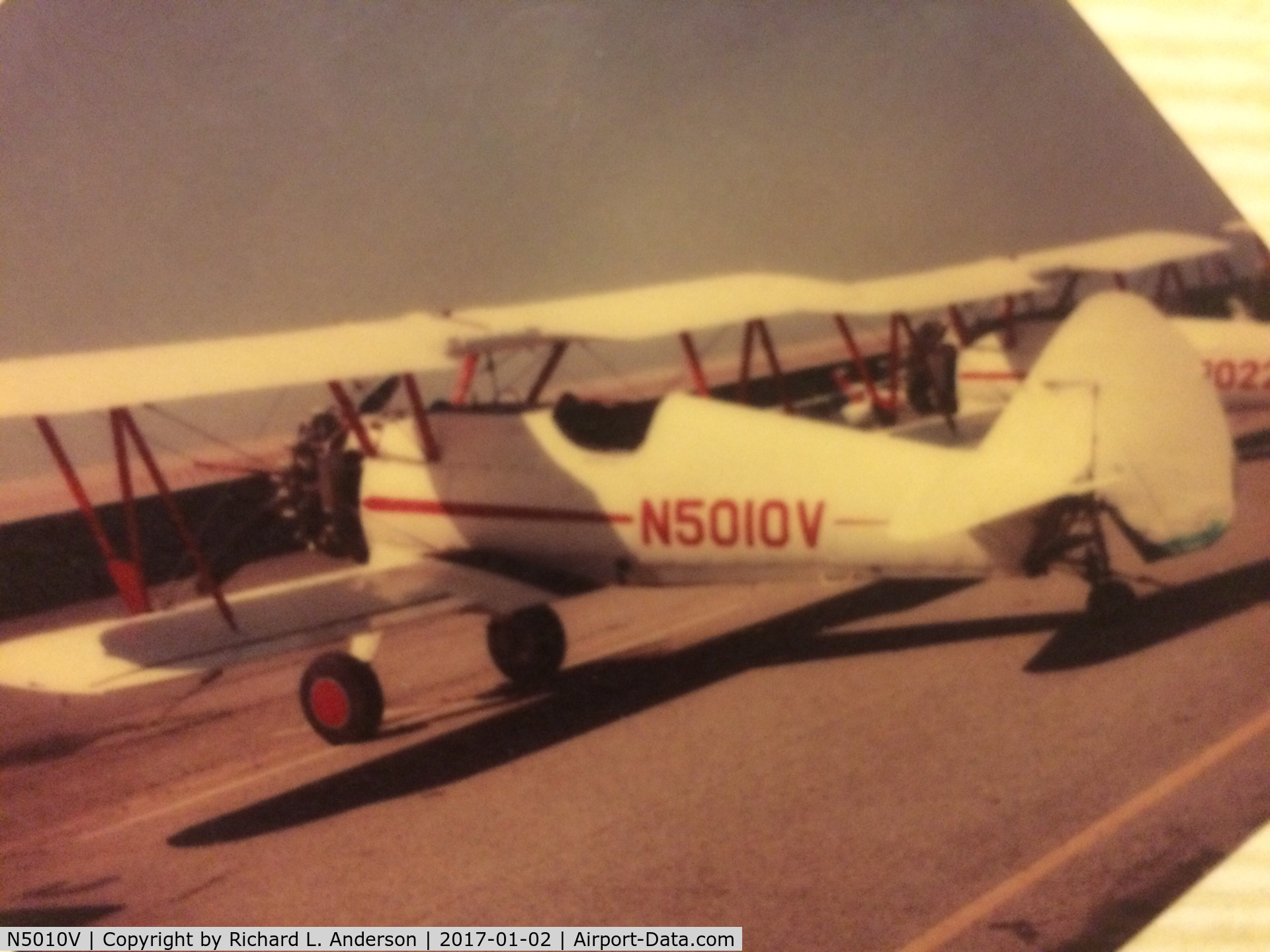 N5010V, 1943 Boeing E75 C/N 75-5351, retired crop duster, ferried from Brawley to Oxnard
April 1978