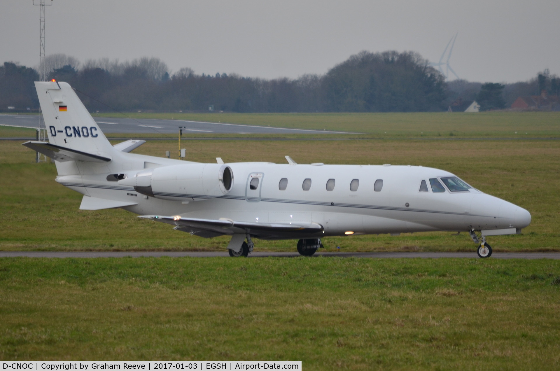 D-CNOC, 2008 Cessna 560XL Citation XLS C/N 560-5814, Departing from Norwich.