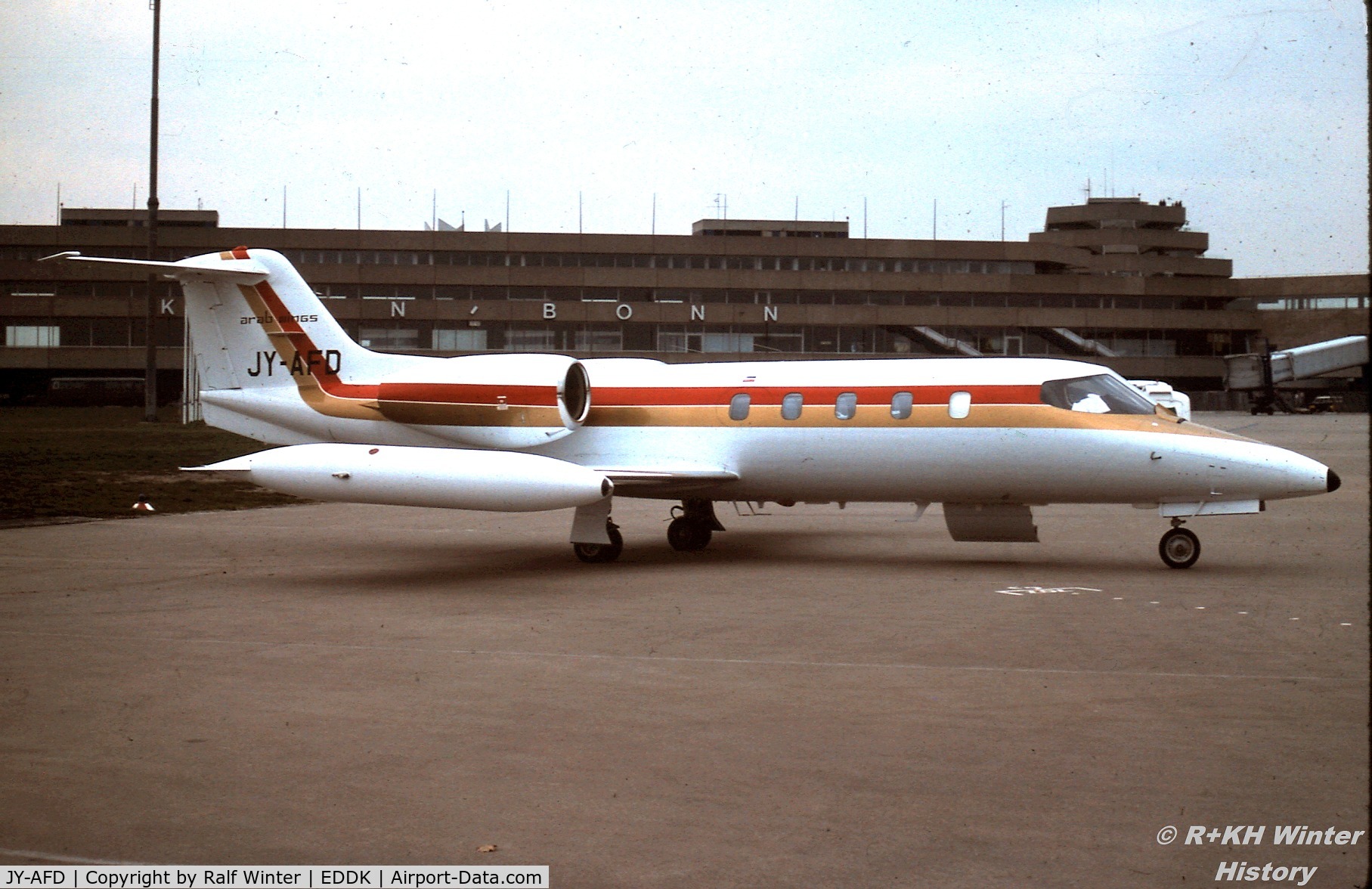 JY-AFD, 1977 Gates Learjet 35A C/N 071, Bombardier Learjet 35A - Arab. Wings - JY-AFD - 1978 - CGN - From a slide