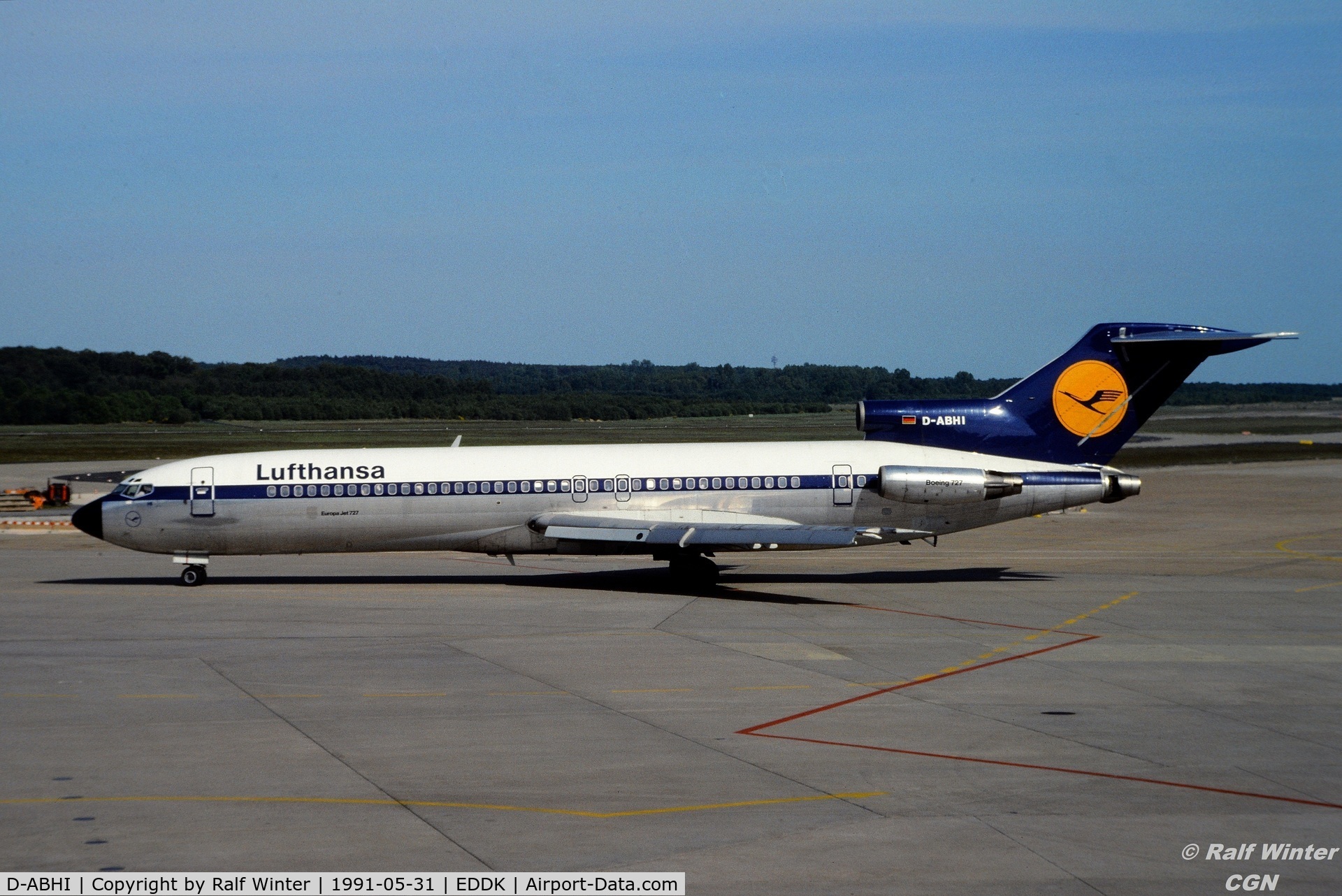 D-ABHI, 1972 Boeing 727-230 C/N 20560, Boeing 727-230 - Lufthansa - D-ABHI - 31.05.1991 - CGN - From a slide