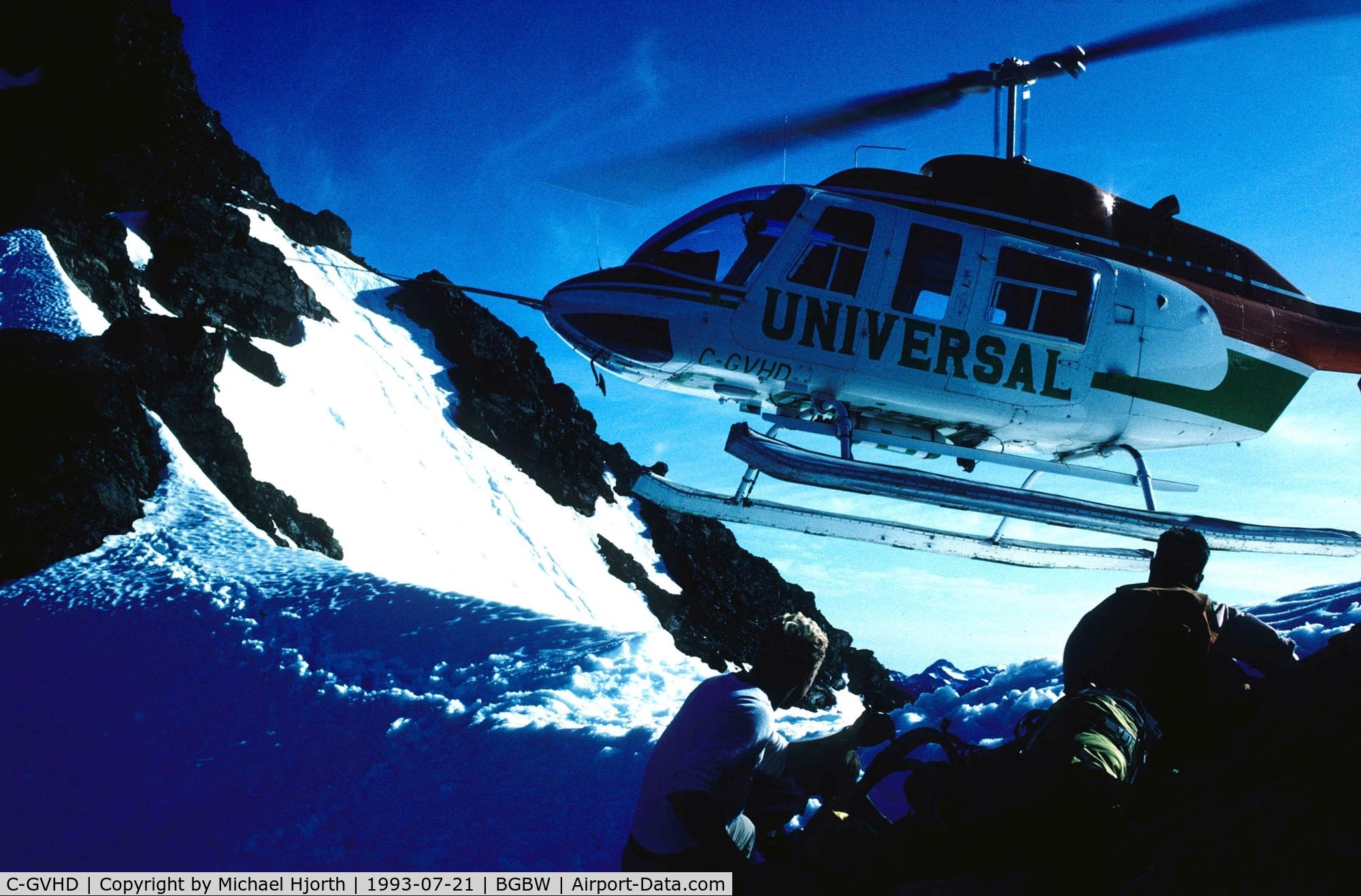 C-GVHD, 1977 Bell 206L LongRanger C/N 45141, C-GVHD on a goldprospecting survey in South Greenland, July 1993. Ph