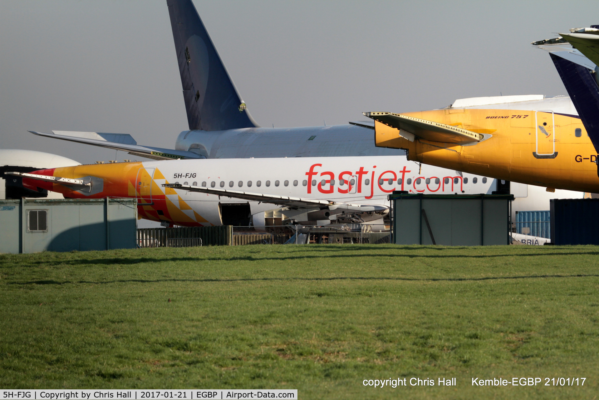 5H-FJG, 2006 Airbus A319-112 C/N 2891, in the scrapping area at Kemble