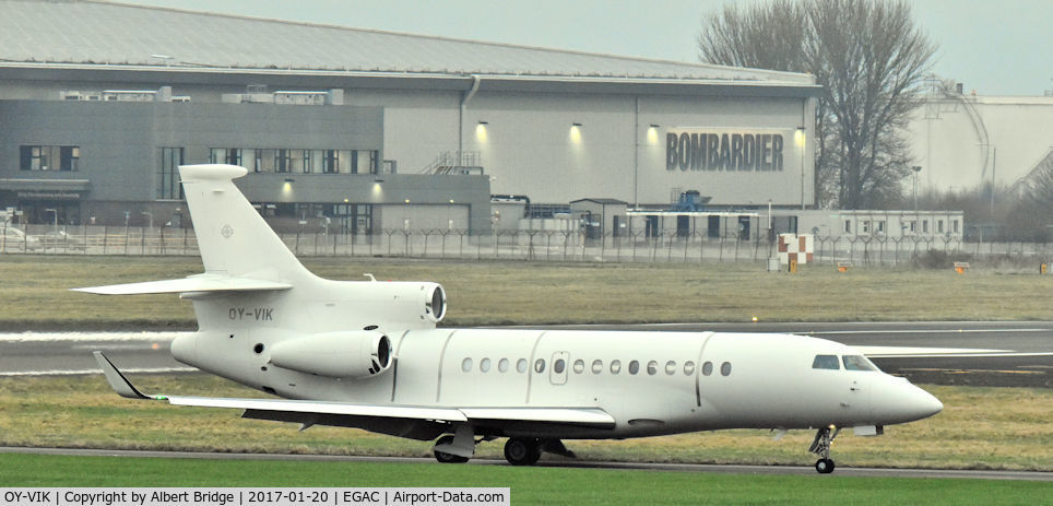 OY-VIK, 2010 Dassault Falcon 7X C/N 85, OY-VIK arriving at Belfast City.