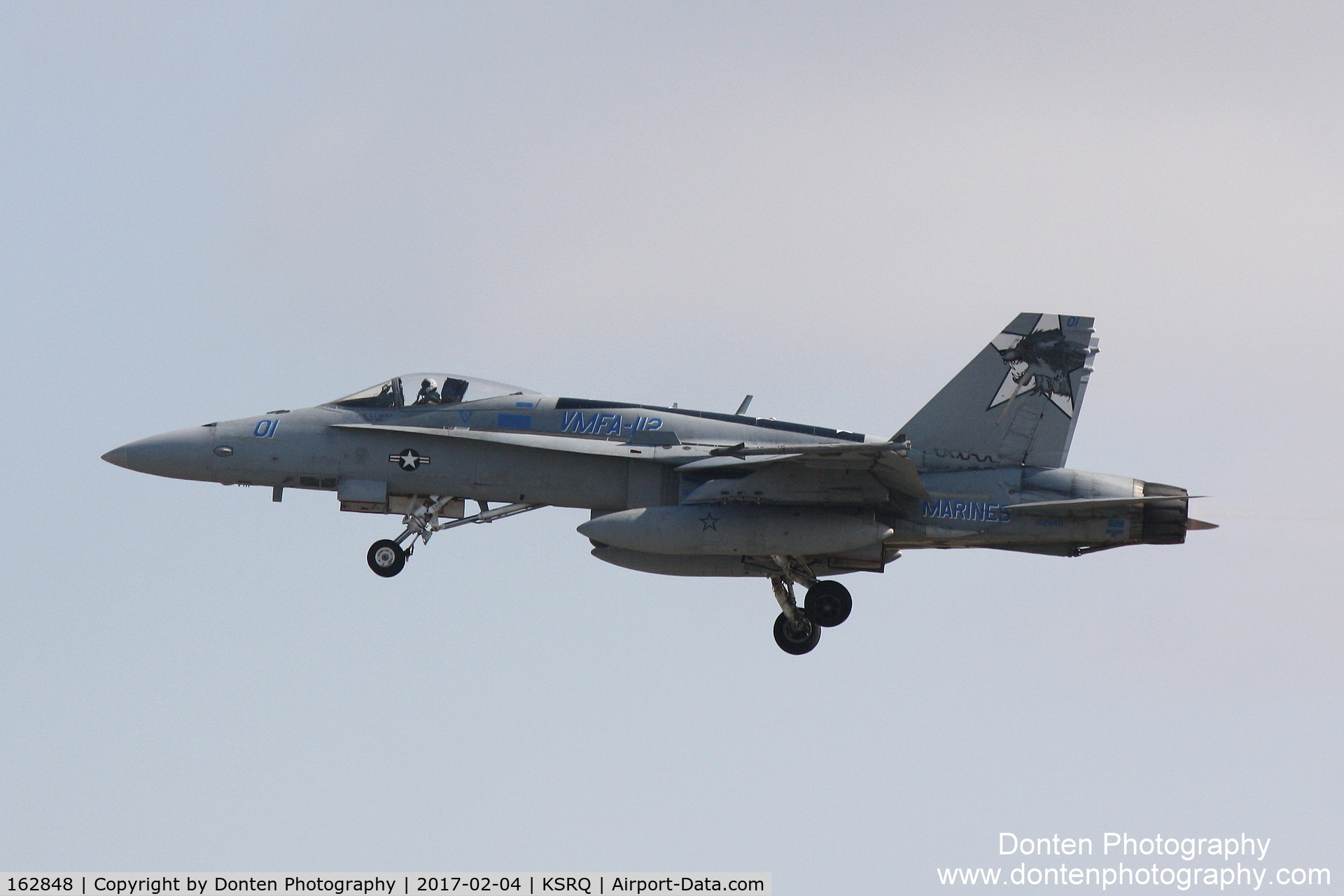 162848, McDonnell Douglas F/A-18A++ Hornet C/N 374/A313, A USMC F/A-18 Hornet (162848) from Marine Fighter Attack Squadron 112 at Naval Air Station Joint Reserve Base Fort Worth departs Sarasota-Bradenton International Airport
