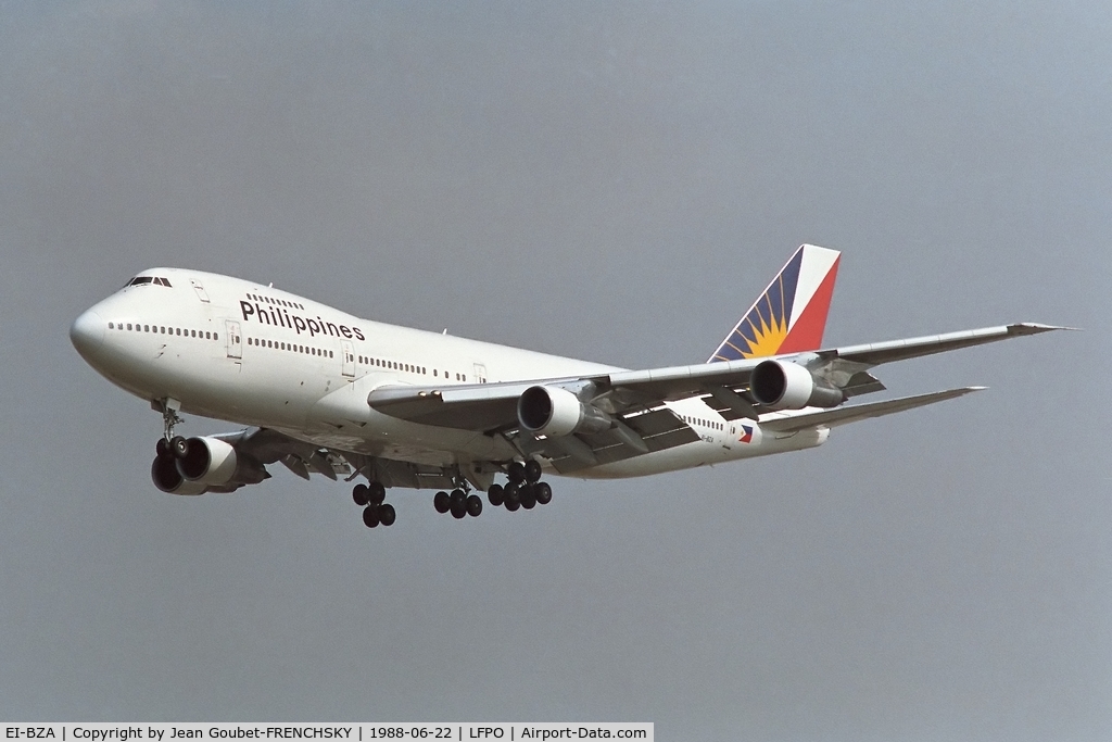 EI-BZA, Boeing 747-283B C/N 22496, Philippine Airlines landing Paris Orly (canx 3/01 bu JFK, canx 3/29/01)