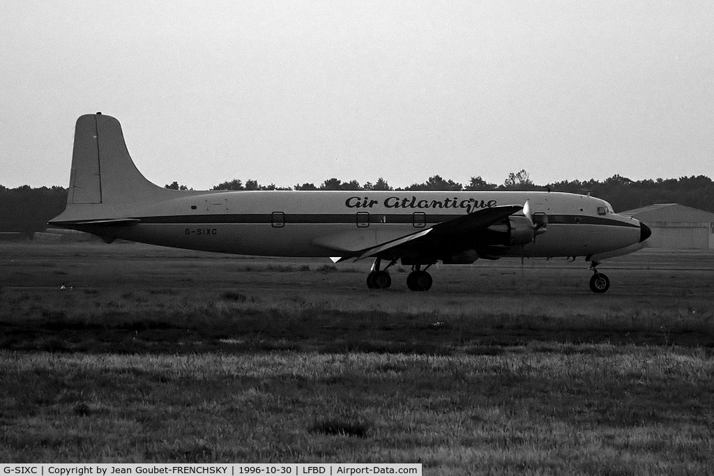 G-SIXC, 1958 Douglas DC-6B C/N 45550, Air Atlantique to departure runway 23 (rg Atlantic Air Transport Ltd became airliner restaurant at Coventry since 4/22/11)