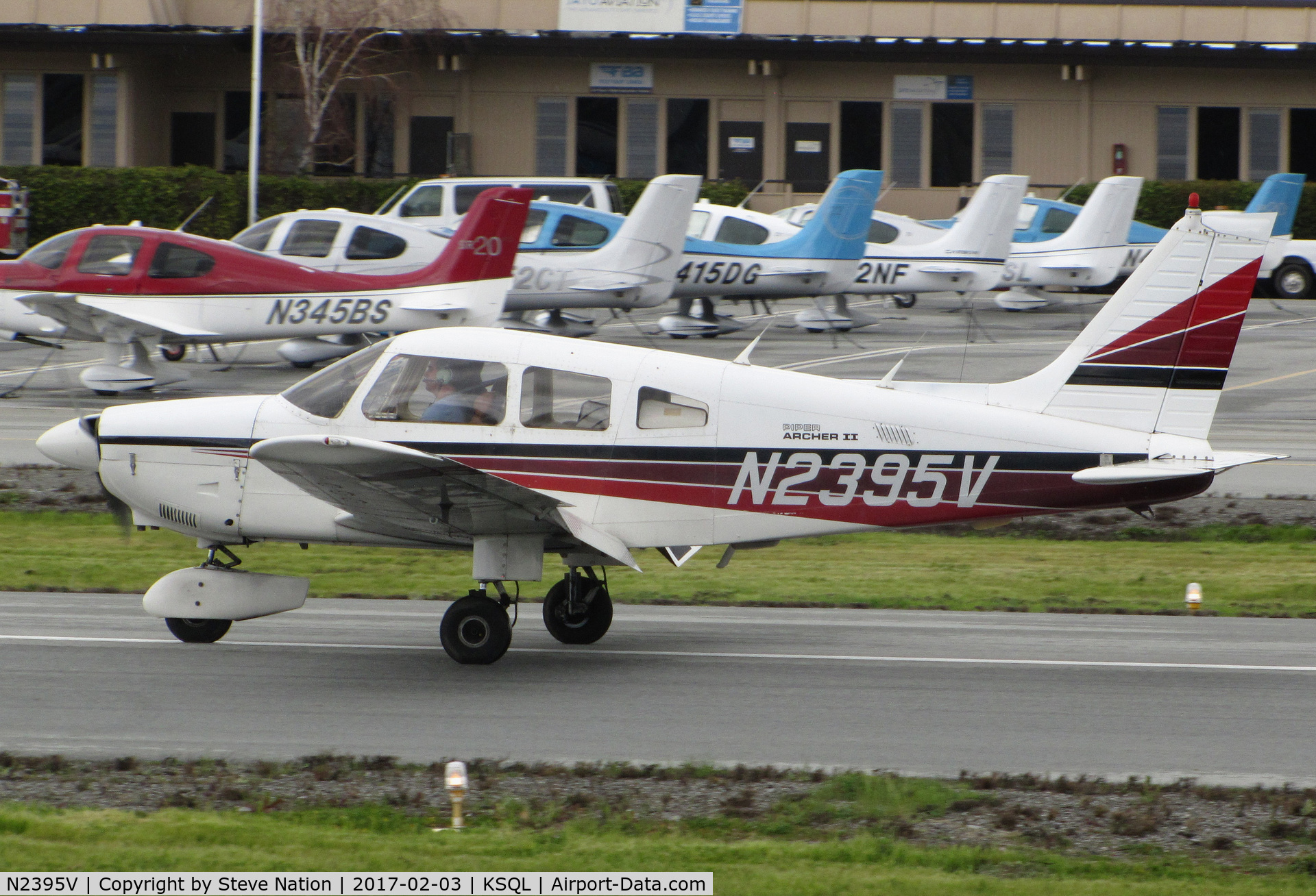 N2395V, 1985 Piper PA-28-181 C/N 28-8590069, Locally-based PA-28-181 Cherokee taxiing @ San Carlos Airport, CA