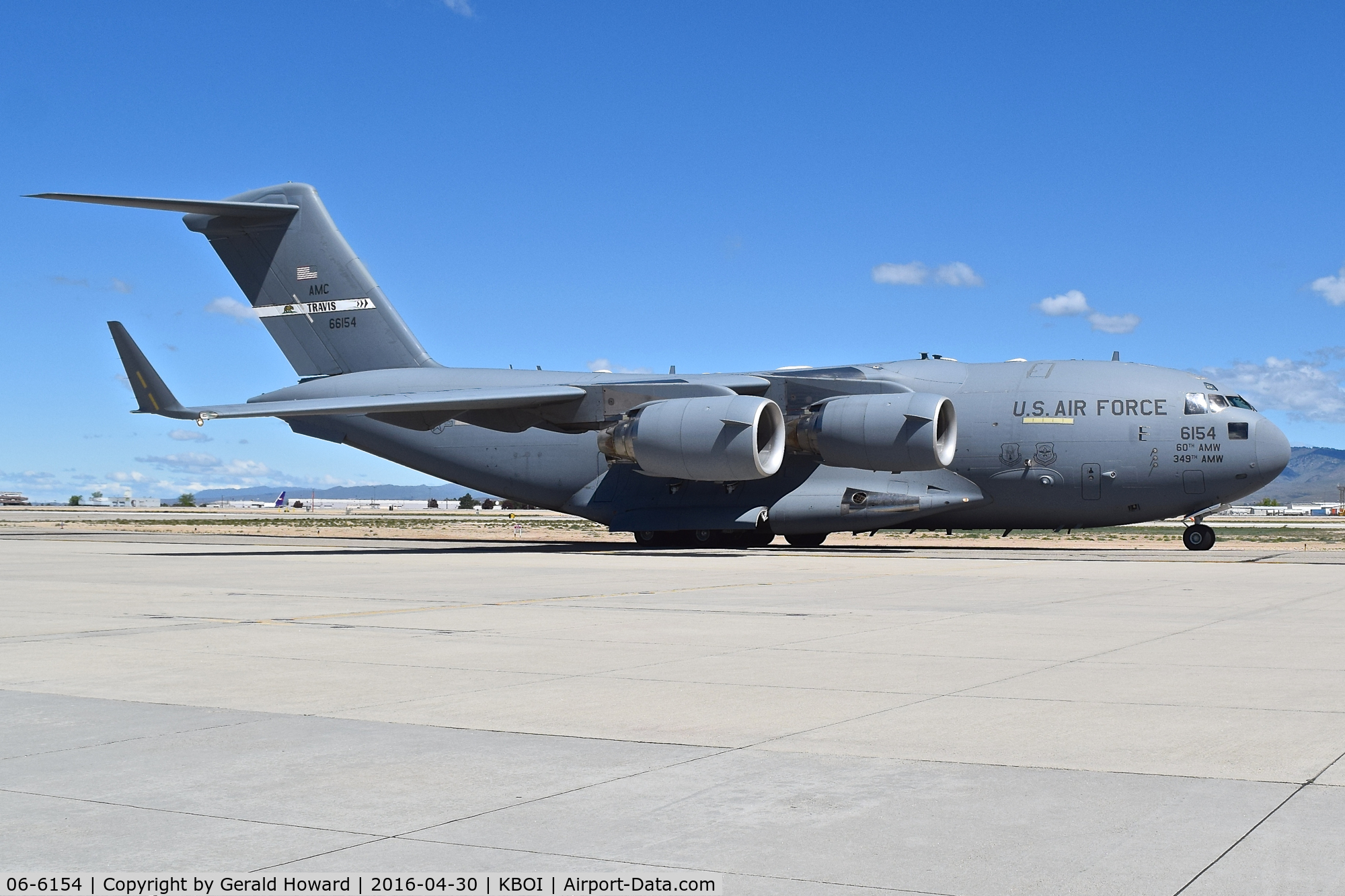 06-6154, 2006 Boeing C-17A Globemaster III C/N P-154, On taxiway Bravo for RWY 28L. 60th Air Mobility Wing, Travis AFB, CA.