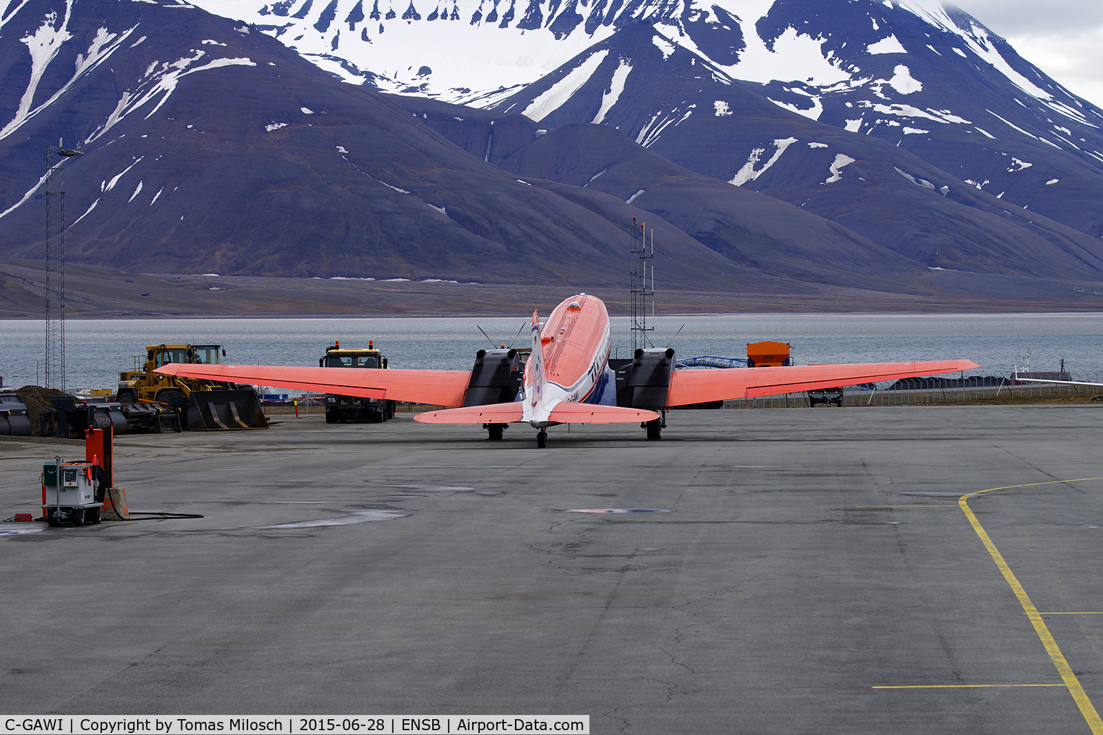 C-GAWI, 1943 Douglas DC3C-S4C4G C/N 19227, Polar 5 on a parking position at the airport of Longyearbyen/Svalbard (LYR). It is the northernmost airport with scheduled flights in the world.