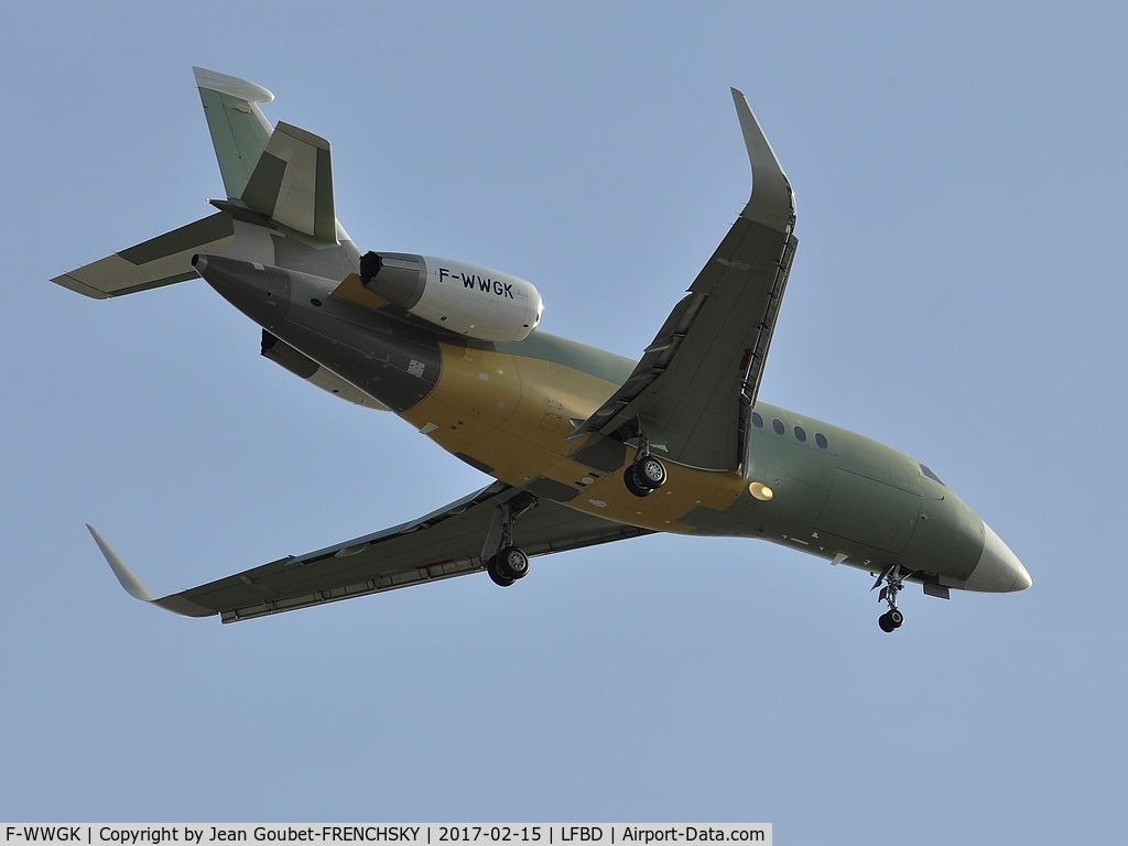 F-WWGK, 2016 Dassault Falcon 2000LX C/N Not found F-WWGK, MEDOC 02 test flight landing runway 23