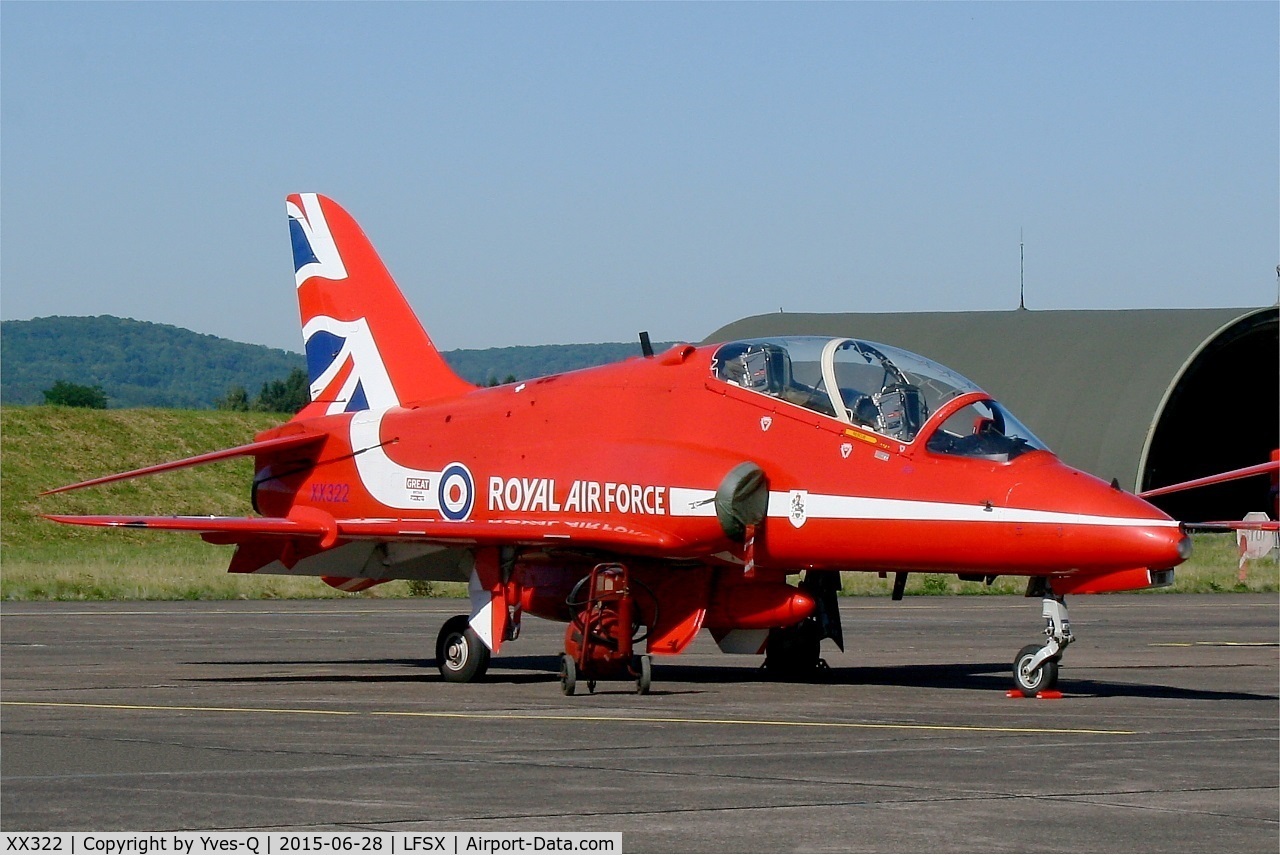 XX322, 1980 Hawker Siddeley Hawk T.1A C/N 165/312147, Royal Air Force Red Arrows Hawker Siddeley Hawk T.1, Static display, Luxeuil-St Sauveur Air Base 116 (LFSX) Open day 2015