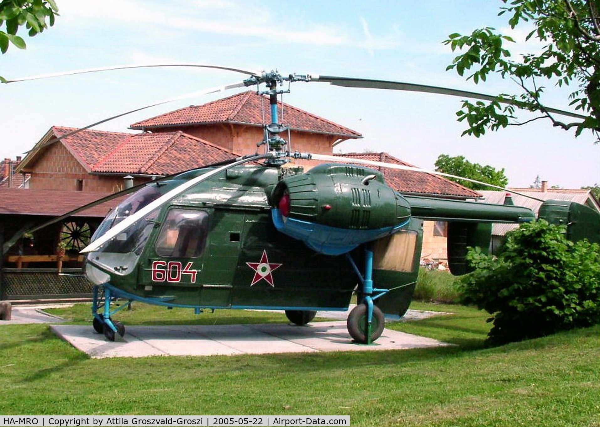 HA-MRO, 1970 Kamov Ka-26 Hoodlum C/N 7001604, After scrapping, restoring a former military painting and exhibited in the garden of a private house. Seregélyes, Hungary
