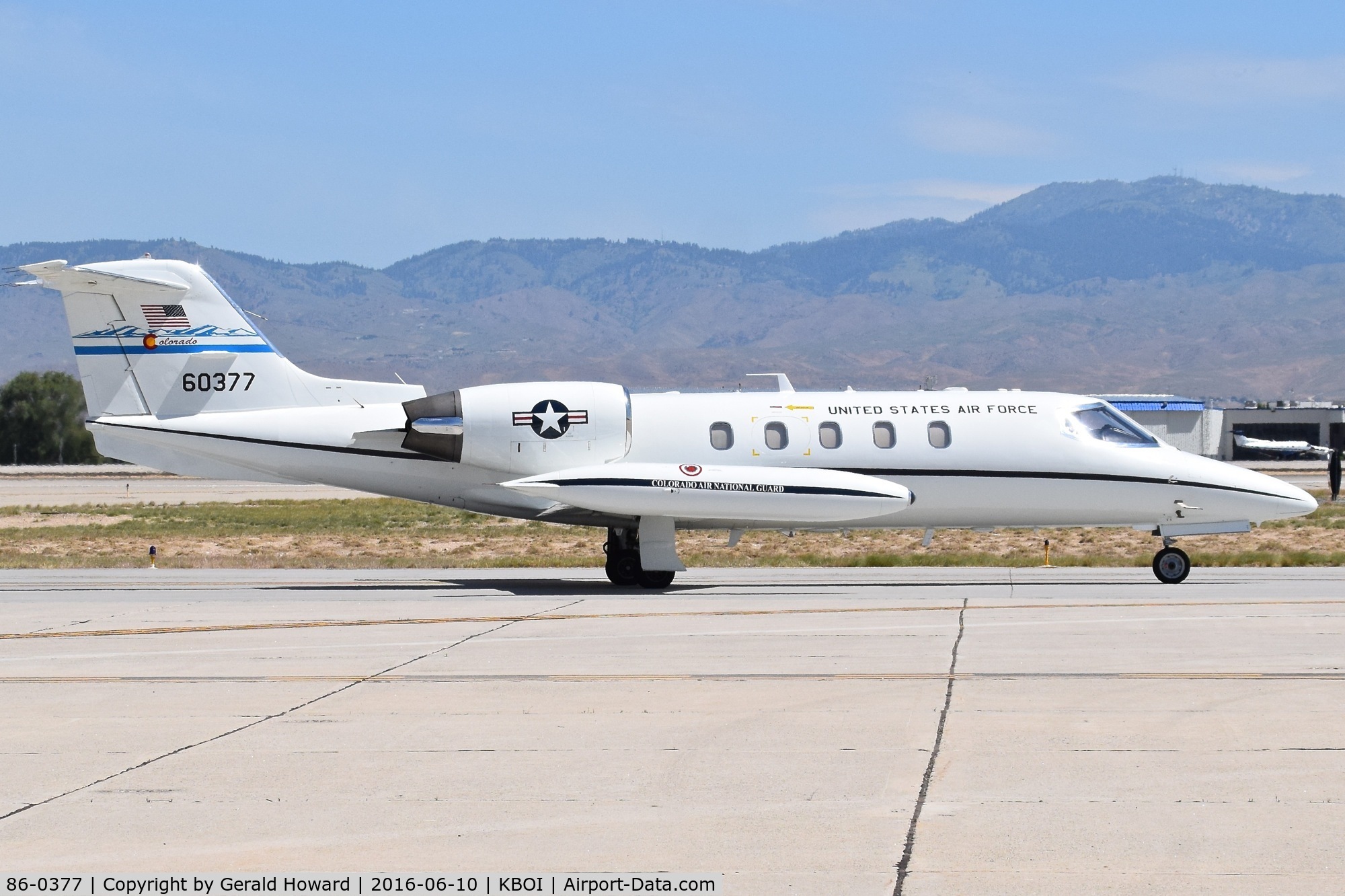 86-0377, 1985 Gates Learjet C-21A C/N 35A-629, Taxiing on Bravo. Colorado ANG.