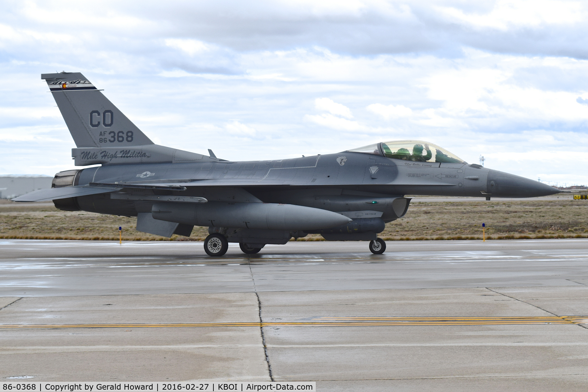86-0368, 1986 General Dynamics F-16C Fighting Falcon C/N 5C-474, Taxiing on Bravo for RWY 28L. 120th Fighter Sq., 
“Mile High Militia”, 140th Wing, Colorado ANG.