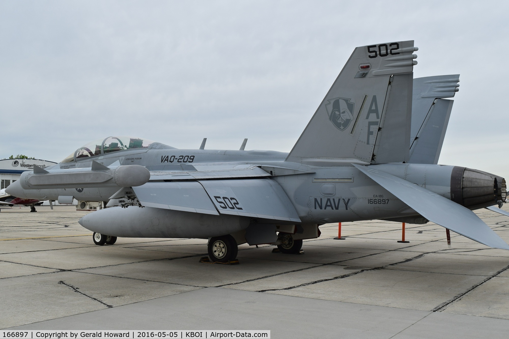 166897, Boeing EA-18G Growler C/N G-9, Parked on south GA ramp.  VAQ-209  “Star Warriors”	NAS Whidbey Island, WA