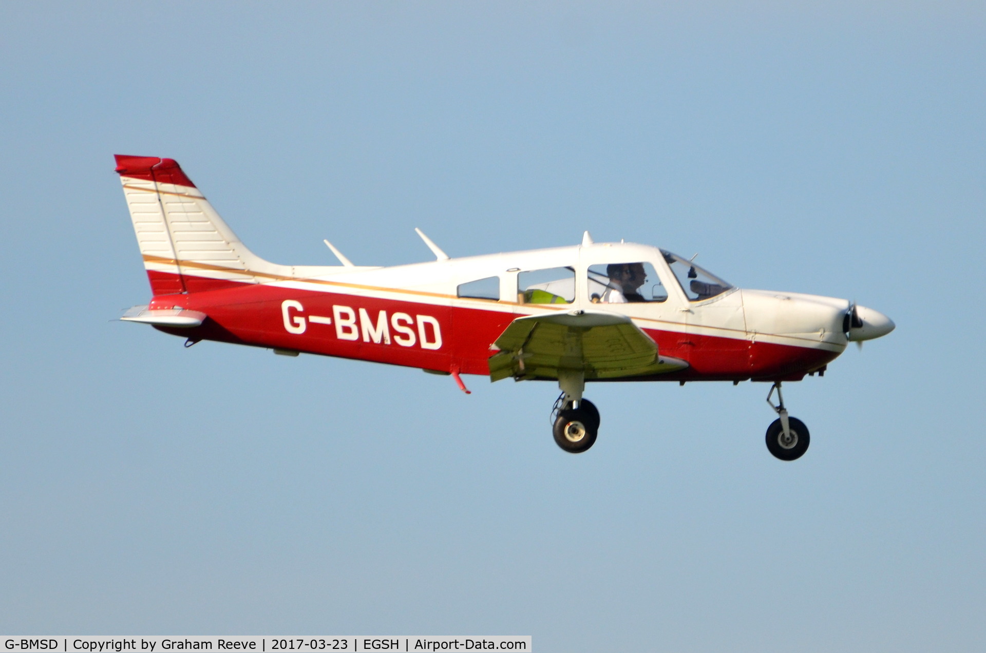 G-BMSD, 1976 Piper PA-28-181 Cherokee Archer II C/N 28-7690070, Landing at Norwich.