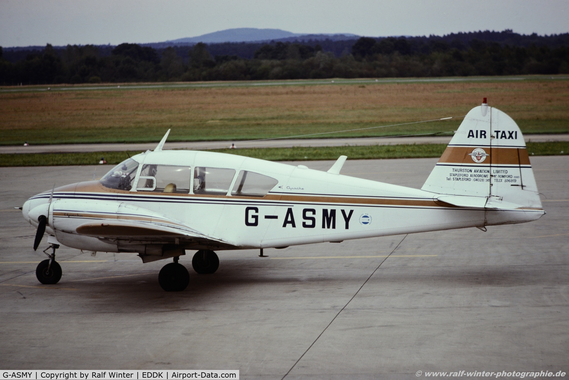 G-ASMY, 1962 Piper PA-23-160 Apache C/N 23-2032, Piper PA-23-160 Apache H - Thursten Aviation - G-ASMY - 10.1975 - CGN