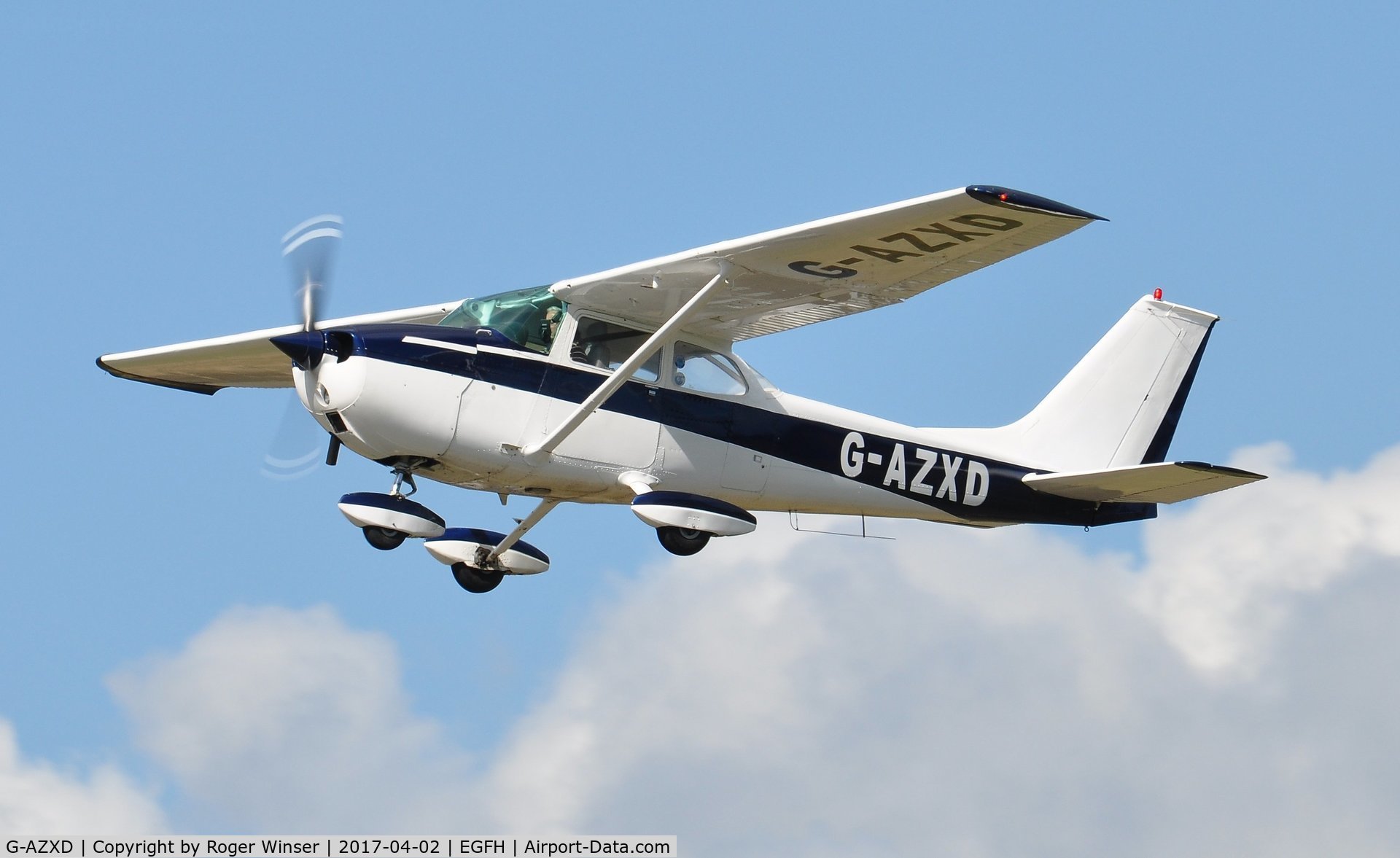 G-AZXD, 1972 Reims F172L Skyhawk C/N 0878, Visiting Reims/Cessna Skyhawk departing Runway 22.