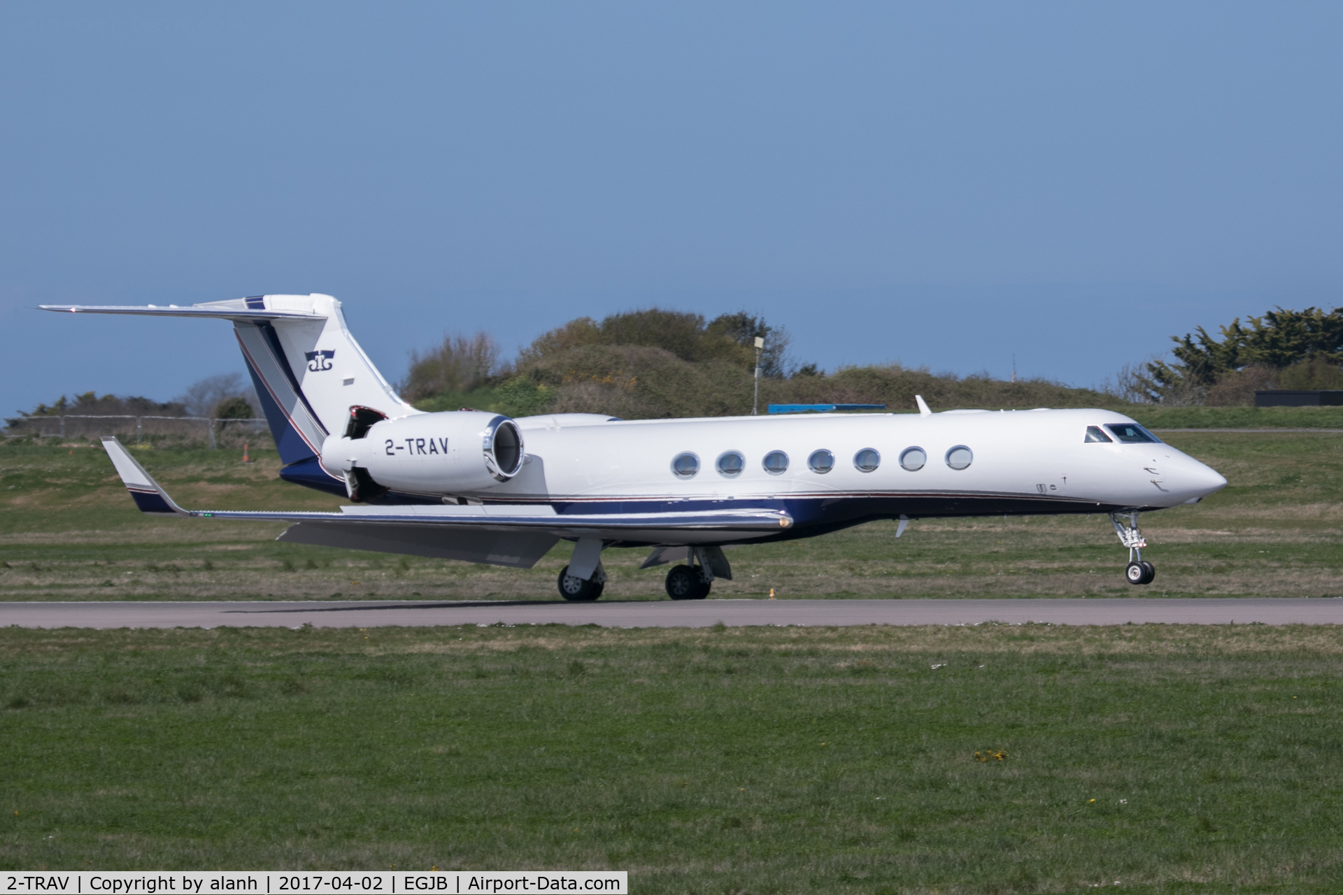 2-TRAV, 2013 Gulfstream Aerospace GV-SP (G550) C/N 5452, Rolling out after arrival at Guernsey from Knock