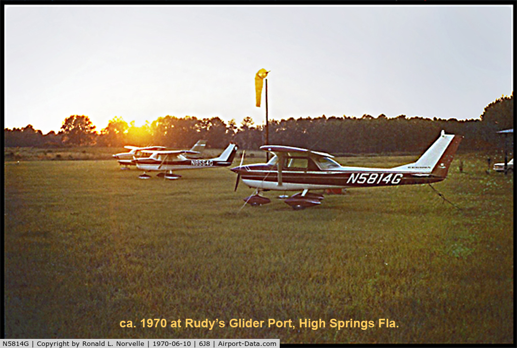 N5814G, 1969 Cessna 150K C/N 15071314, This is the plane in which I learned to fly. Flight instructor, Rudolph 'Rudy' Glover. at this time 6J8 was Rudy's Gliderport, which was located 3/4 mile East of the present location of the present active field.