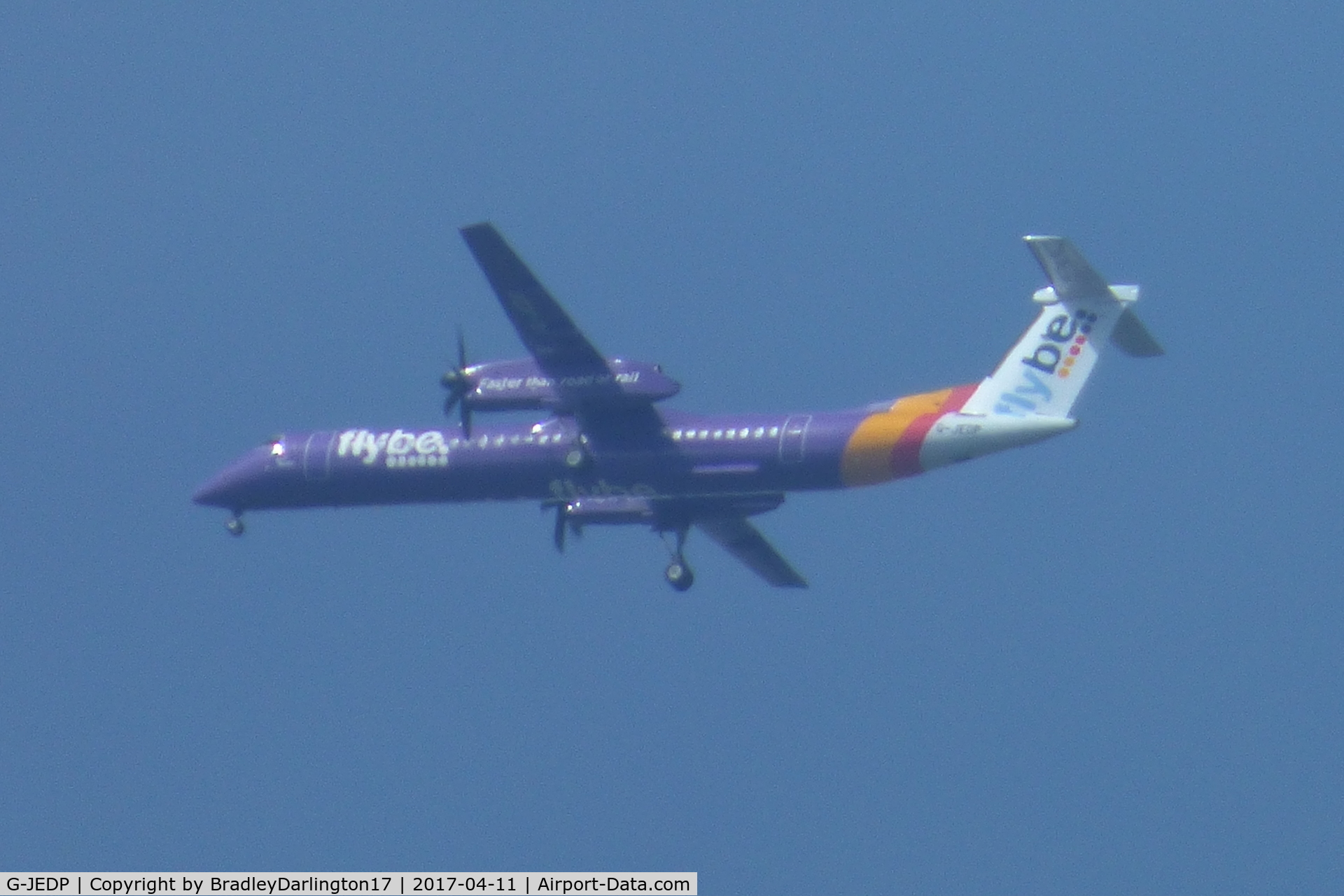 G-JEDP, 2003 De Havilland Canada DHC-8-402Q Dash 8 C/N 4085, Bombardier Dash 8 Q400 flying at 5,000ft over plymouth