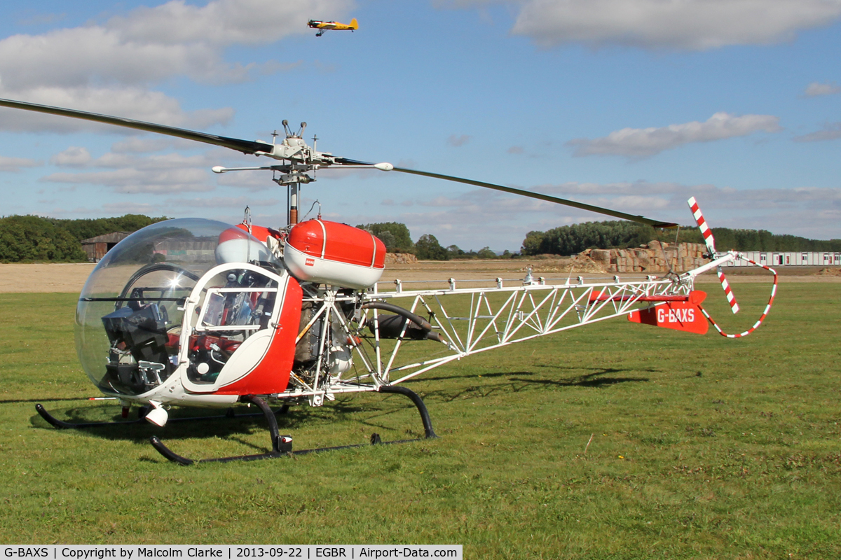 G-BAXS, 1969 Bell 47G-5 C/N 7908, Bell 47G-5 at Beighton Airfield's Helicopter Fly-In. September 22nd 2013.