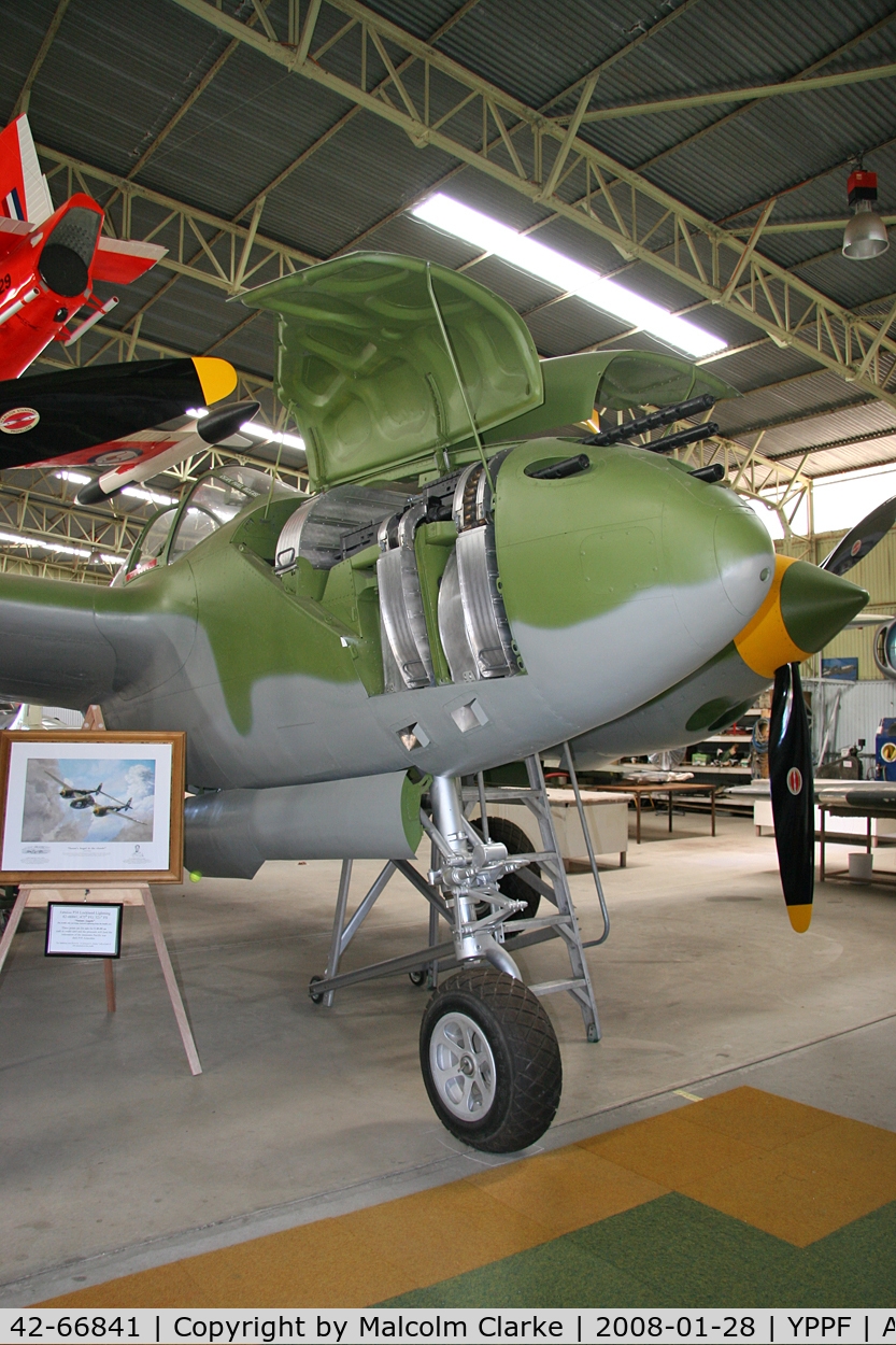 42-66841, 1942 Lockheed P-38H Lightning C/N 1238-1352, Lockheed P38 Lightning at the Classic Jets Fighter Museum, Parafield Airport, South Australia.