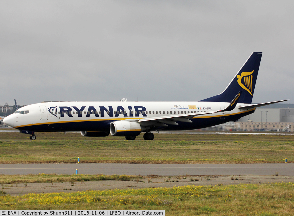 EI-ENA, 2010 Boeing 737-8AS C/N 34983, Taxiing holding point rwy 32R for departure... Additional 'Costa Daurada' sticker