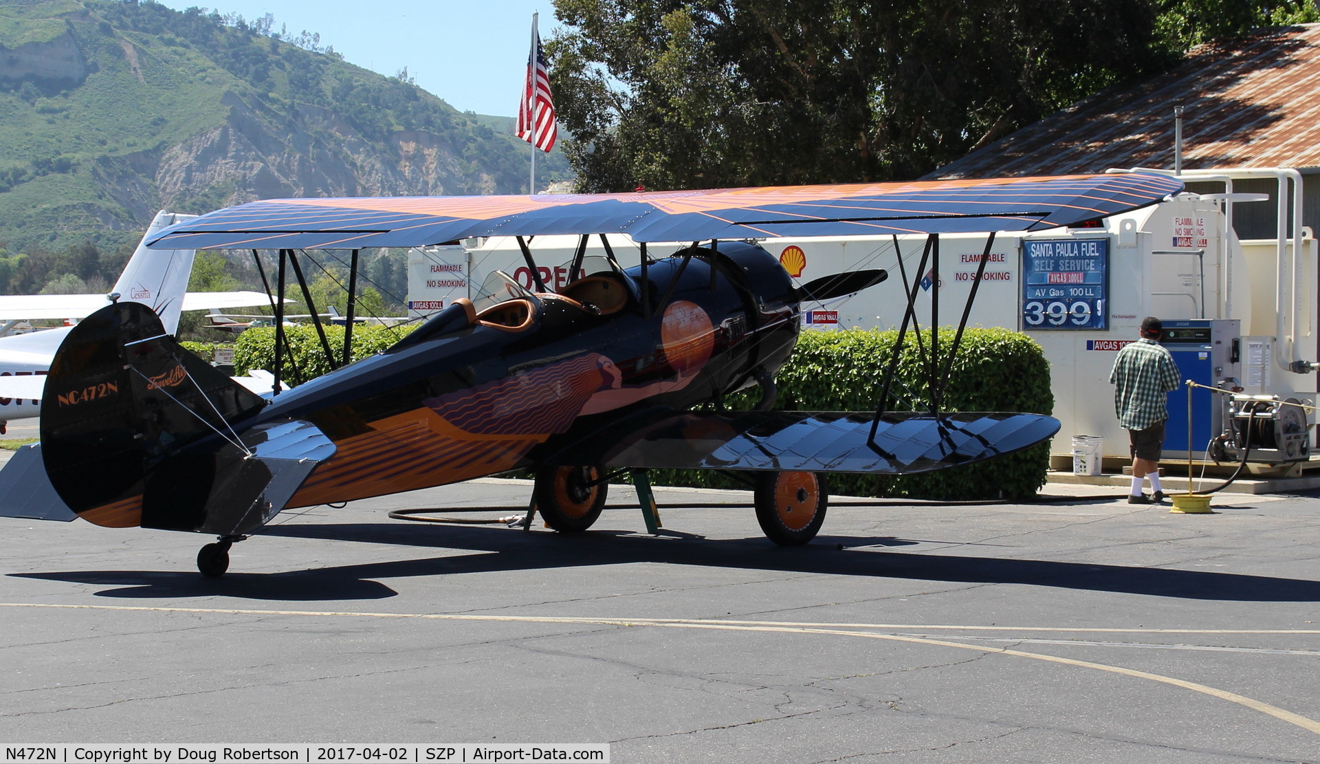 N472N, 1929 Travel Air D-4-D C/N 1362, 1929 Travel Air D-4-D, Lycoming R680E3B 260 Hp 9 cylinder radial, at Fuel Dock