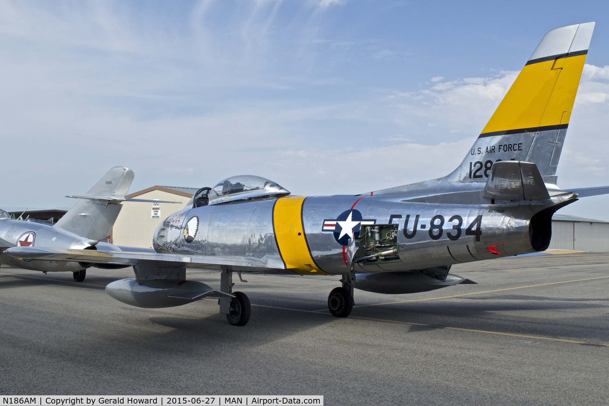 N186AM, 1952 North American F-86F Sabre C/N 191-708, On display during the air show in Nampa, Idaho.