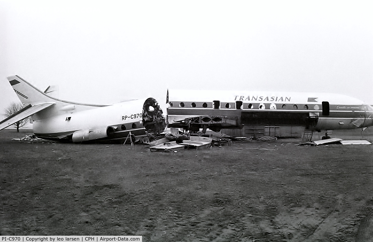 PI-C970, 1961 Sud Aviation SE-210 Caravelle VI-R C/N 090, Copenhagen 4.1977 duing dismantling.