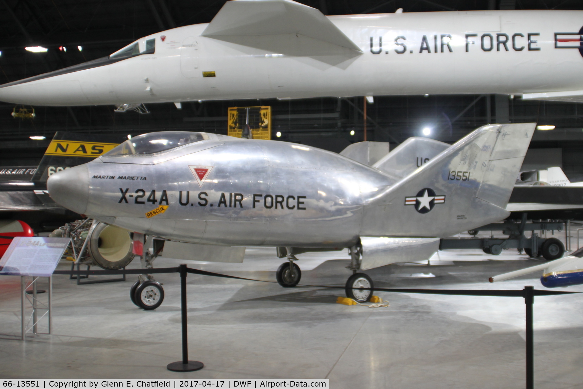 66-13551, Martin Marietta X-24A (SV-5J) C/N 2, SV-5J modified to look like an X-24A. Development aircraft for the X-24 program. Located now at the National Museum of the U.S. Air Force. S/N is bogus.