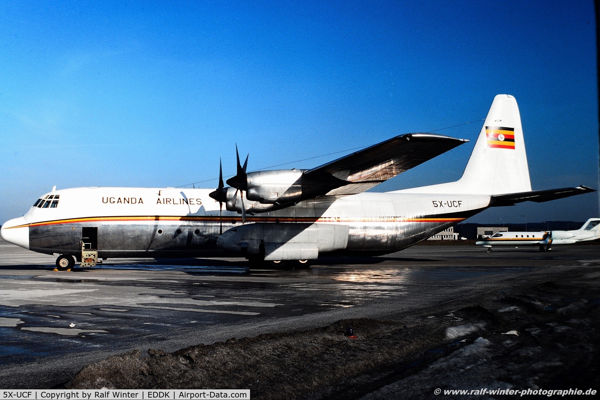 5X-UCF, 1975 Lockheed L-100-30 Hercules (L-382G) C/N 382-4610, Lockheed L100-30 - Ugandan Government 'The Silver Lady' - 5X-UCF - 04.1979 - CGN