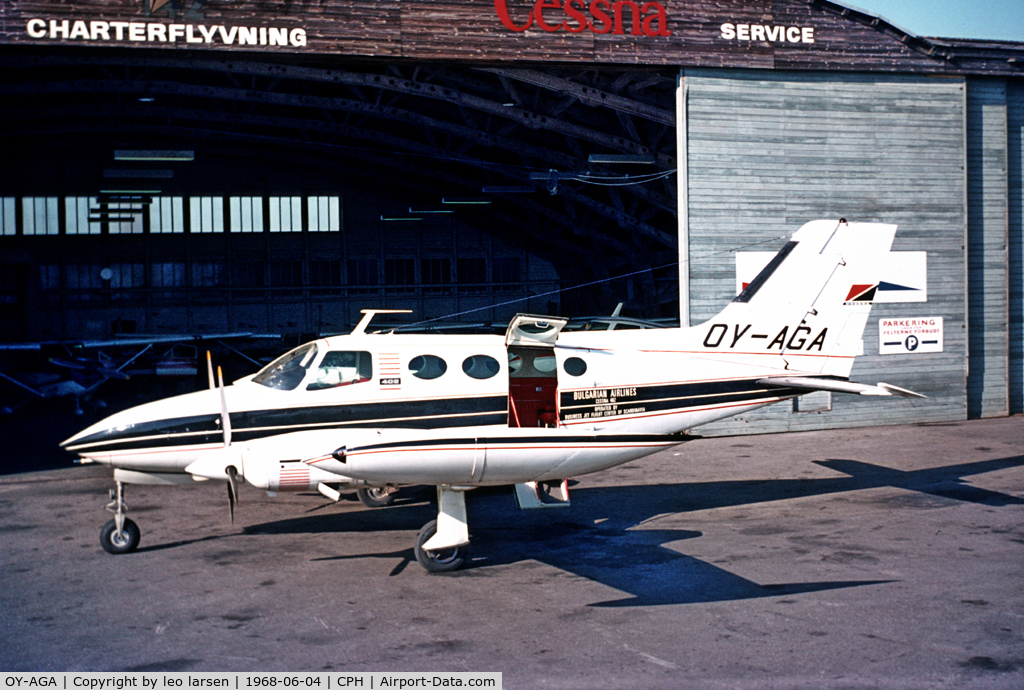 OY-AGA, 1968 Cessna 402 C/N 402-0237, Copenhagen 4.6.1968 on lease to Bulgarian AL