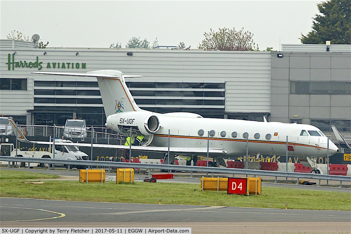 5X-UGF, 2008 Gulfstream Aerospace GV-SP (G550) C/N 5208, At London - Luton Airport