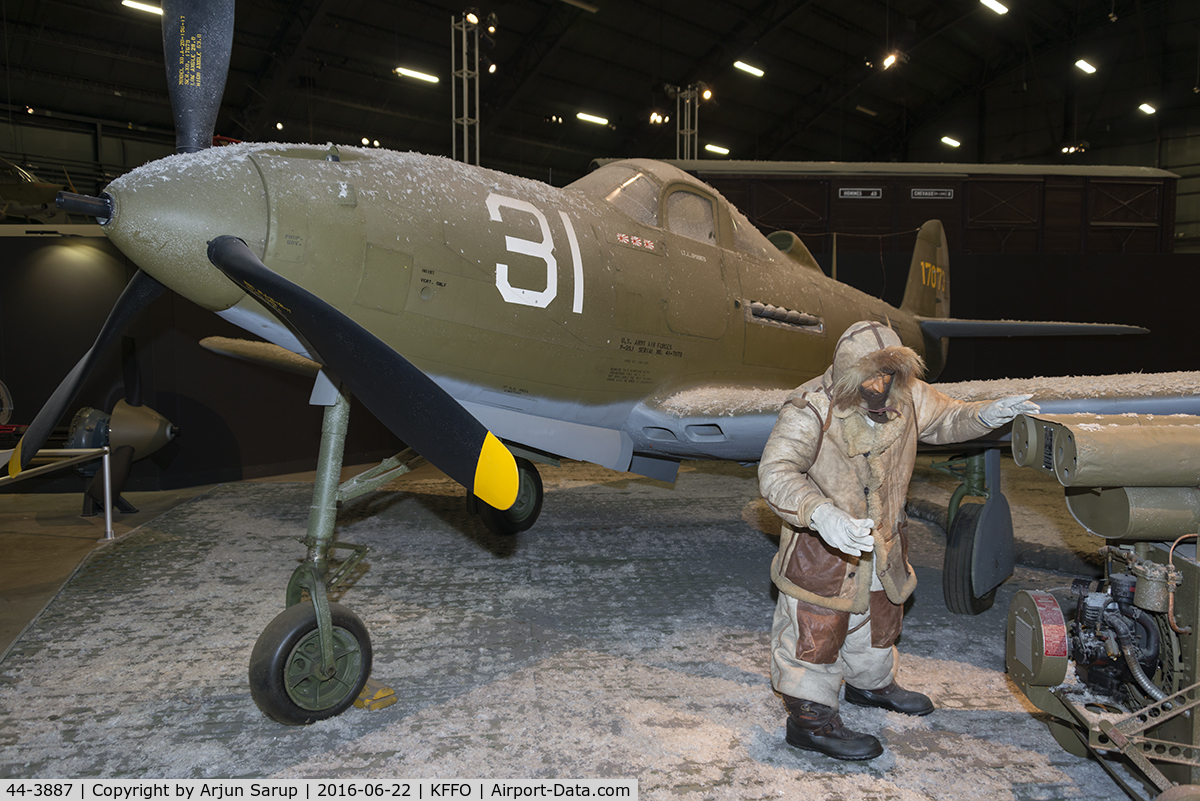 44-3887, 1944 Bell P-39Q Airacobra C/N Not found 44-3887, This winter diorama shows ground crew with a Type F-1A Utility Heater in front of Airacobra 41-7073 flown by Lt. L. Spoonts of the 57th FS based on Adak Island during the Aleutians Campaign in 1942.