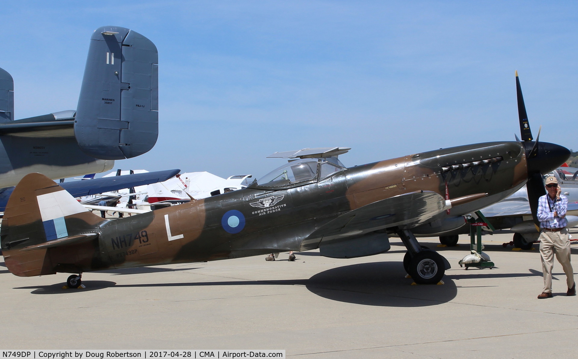 N749DP, 1945 Supermarine Spitfire XIV C/N 6S/583887, 1945 Vickers-Supermarine SPITFIRE Mk XIV, Rolls Royce GRIFFON 65 V-12 2,050 Hp, 5-blade prop. Experimental class CAF SoCal Wing full rebuild at CMA, ex David Price. Shown at AOPA FLY-In.