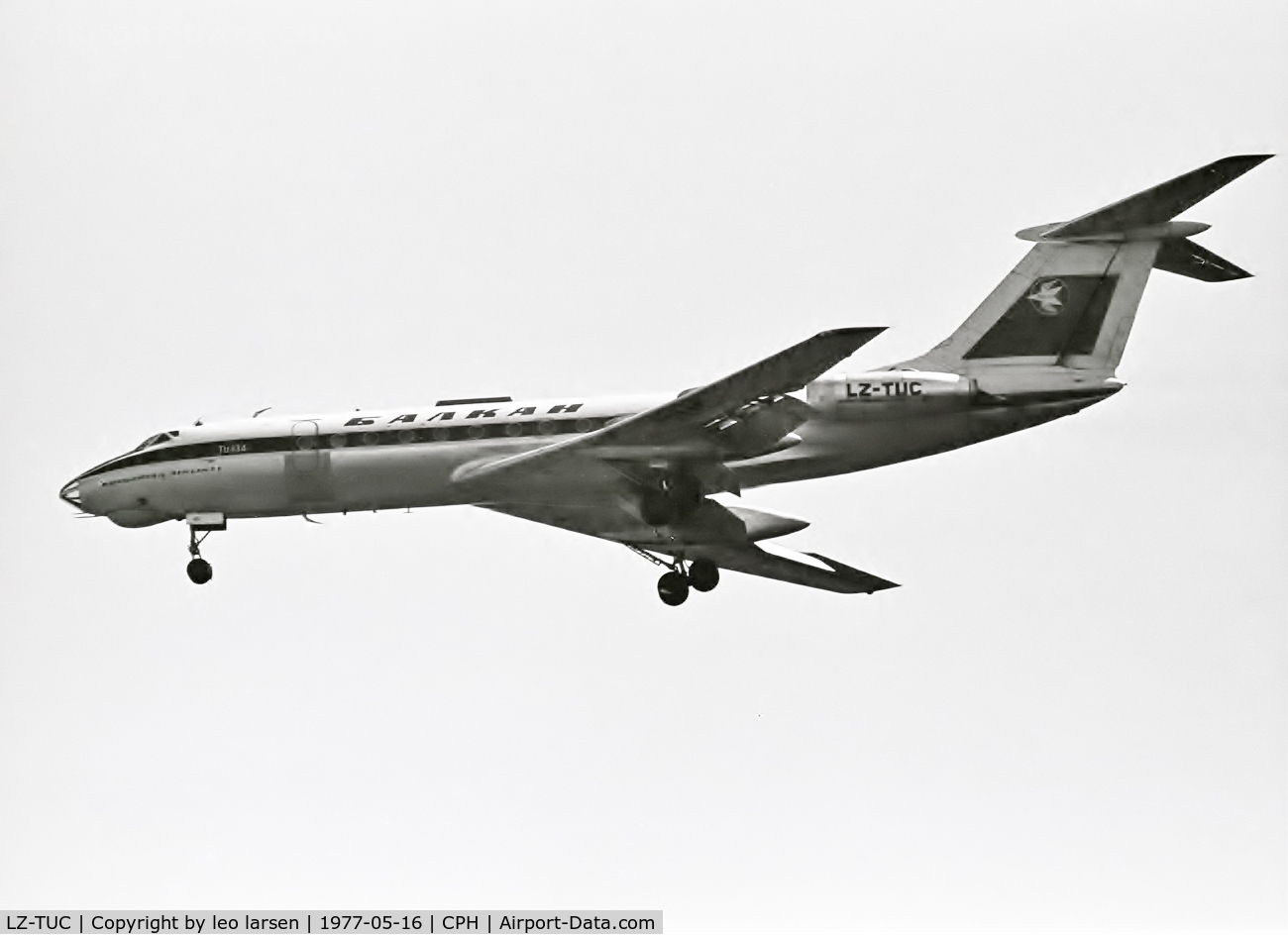 LZ-TUC, 1969 Tupolev Tu-134 C/N 9350807, Copenhagen 16.5.1977