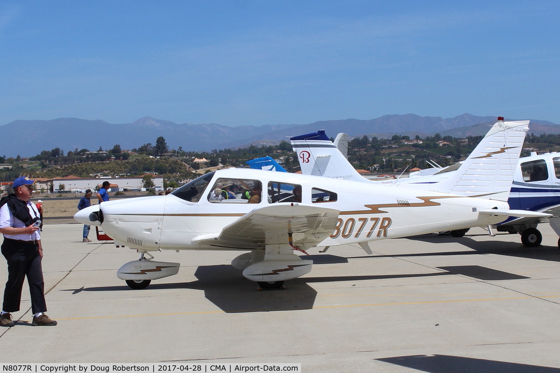 N8077R, 1979 Piper PA-28-181 Archer II C/N 28-8090070, 1979 Piper PA-28-181 ARCHER II, Lycoming O&VO-360 180 Hp, at AOPA FLY-IN, marked volunteers help marshal the traffic, a large fly in attendance!